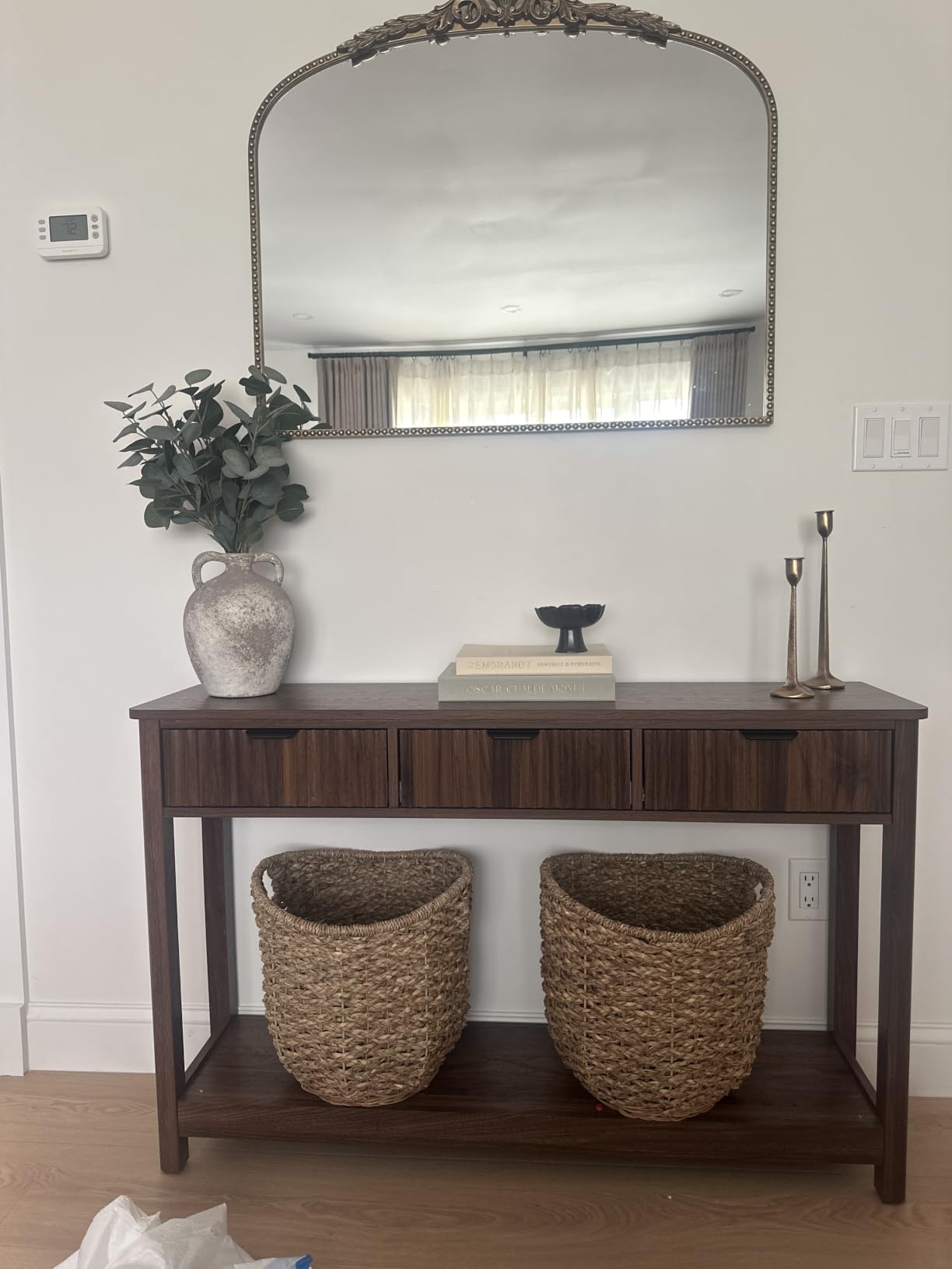 RUSTOWN Fluted Wood Console Table with 3 Drawers, 47.2