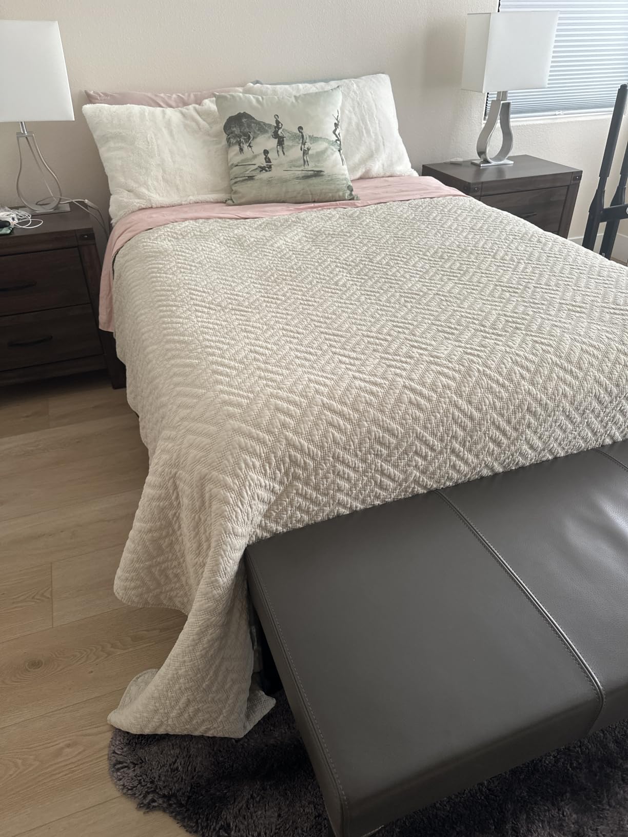 palassio White 100% Cotton Quilt Queen Size Bedding Sets with 2 Pillow Shams, Textured Lightweight Soft Bedspread Shabby Chic Coverlet, Quilted Comforter Bed Cover for All Season, 3 Pieces customer photo 1