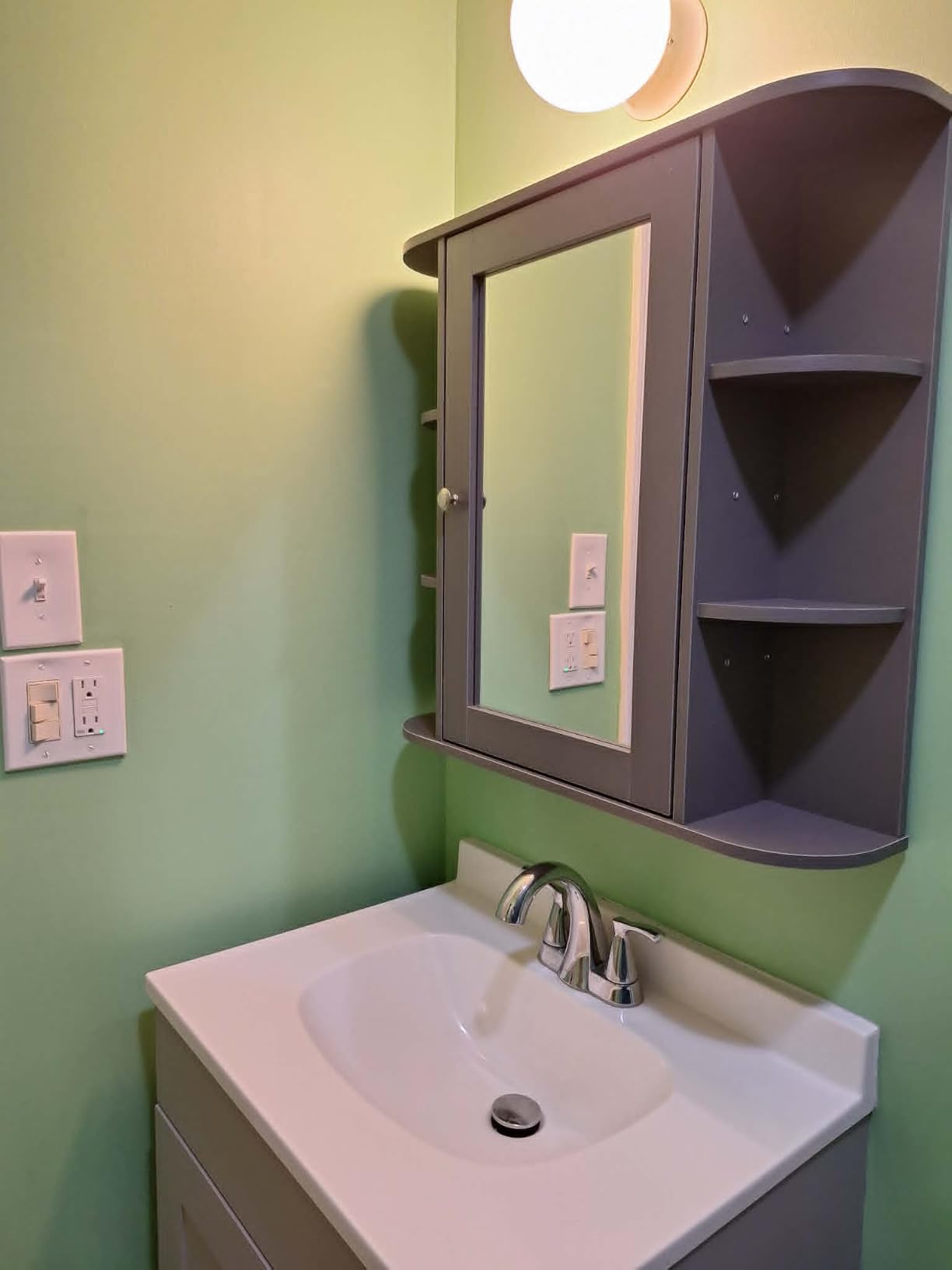 Bathroom Mirror Cabinet Wall Mounted, Bathroom Medicine Cabinet with Mirror and 6 Open Shelves, Modern Wall Cabinet, Black customer photo 1