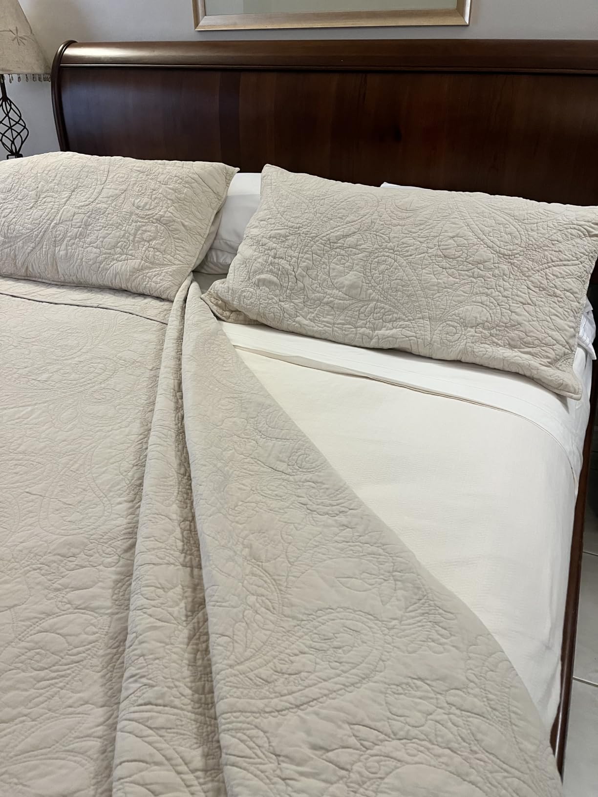 EVERGRACEHOME 100% Cotton Paisley Quilt Set, King Size, Flax Beige | Prewashed for Softness, Year-Round Breathability, Matelasse-style Quilted Coverlet, 3 Piece Set with 2 Shams customer photo 1