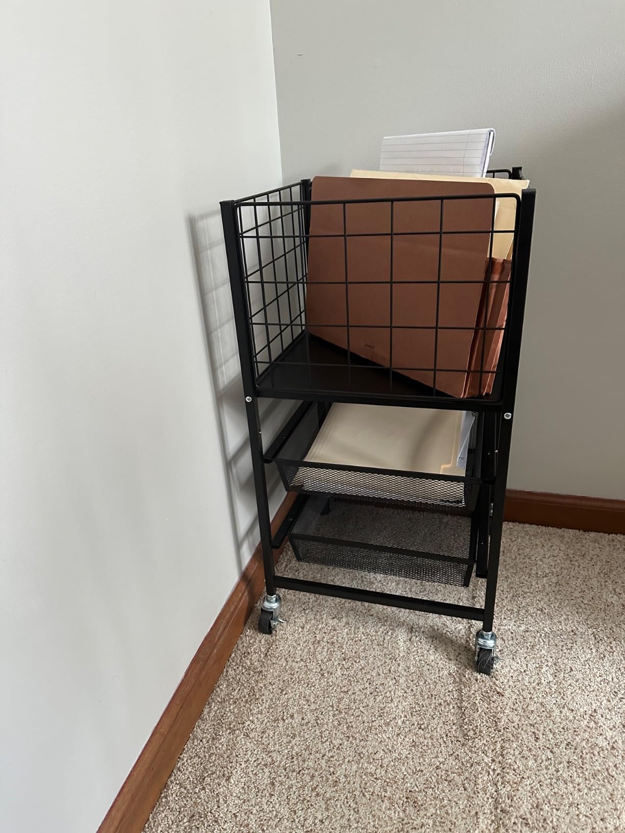 TOOLF Rolling File Cart, 3-Tier Metal File Cabinet with Wheel, Filing Cabinet with 2 Sliding File Trays, Adjustable Hanging File Folder Organizer for Office, Home, Classroom Black customer photo 1