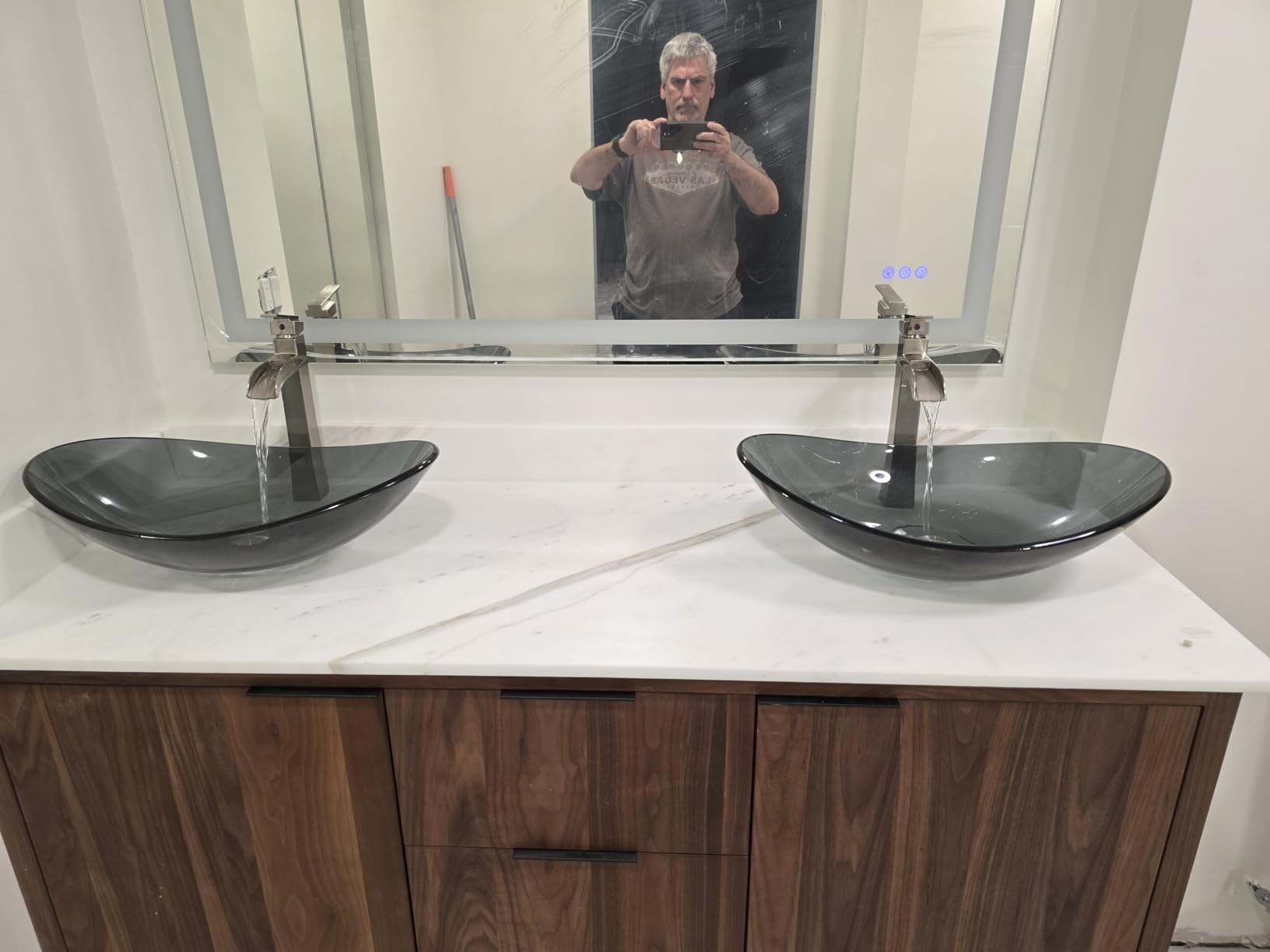 Bathroom Boat Shape Artistic Glass Vessel Sink Free Black Faucet and Pop-up Drain Set, Gold customer photo 1