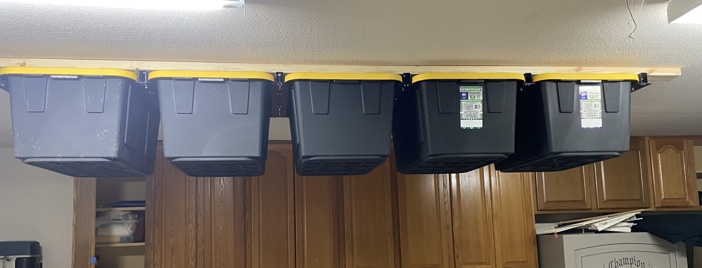 Overhead Garage Storage Rack, Heavy Duty Ceiling Storage Rack | 26 Inch Adjustable Ceiling Bin Storage System, 6 Sets for 5 Bins customer photo 1
