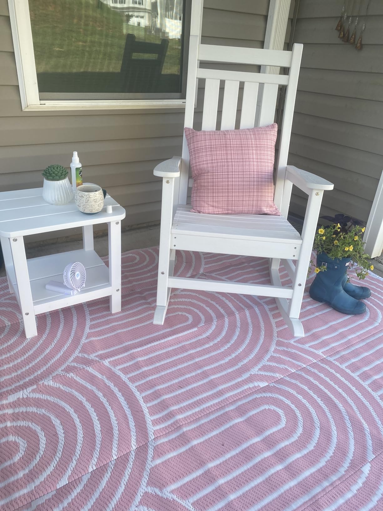 SERWALL 2 Person Patio Glider Bench, HDPE All Weather Swinging Bench, White customer photo 1
