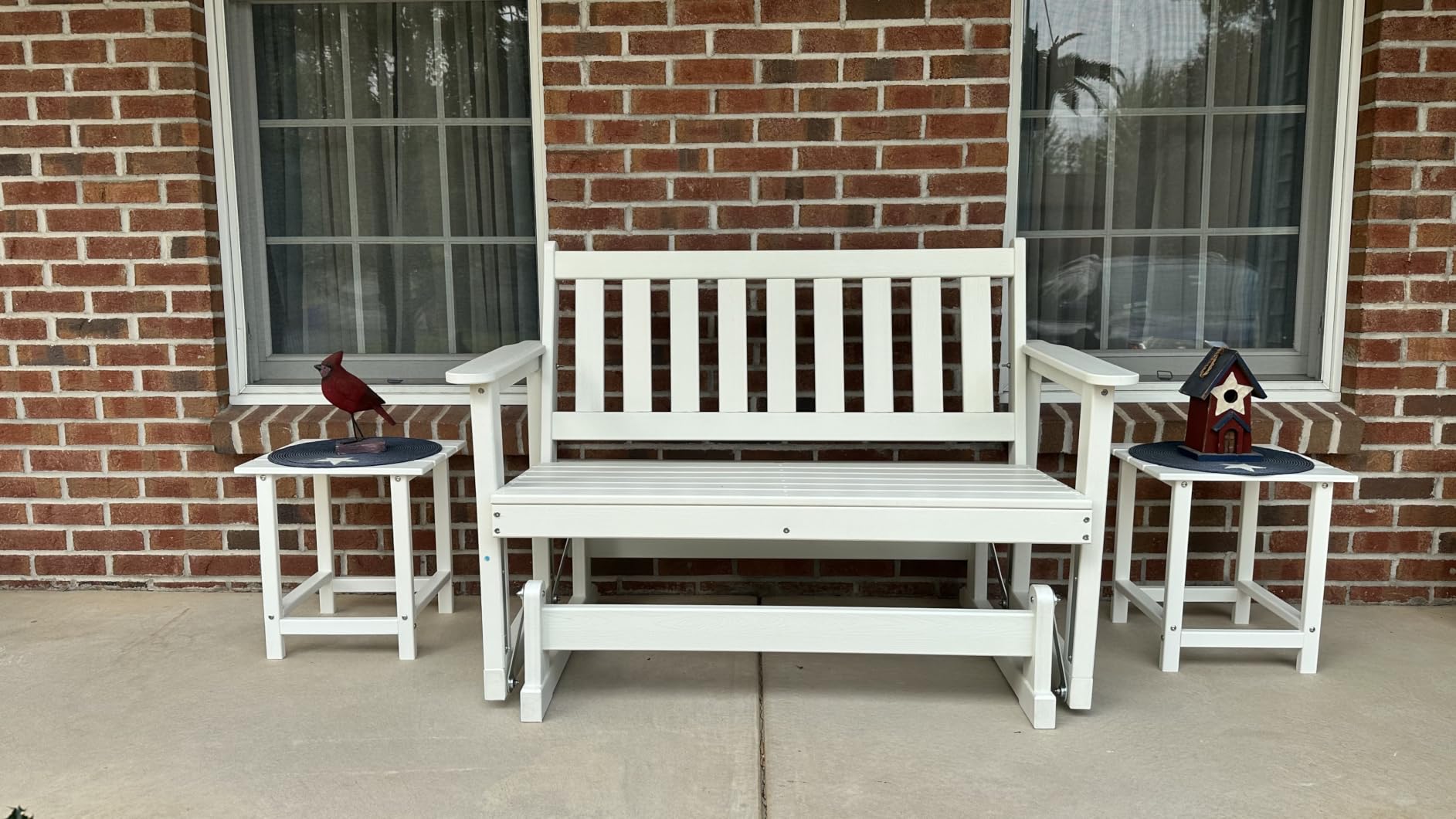 SERWALL 2 Person Patio Glider Bench, HDPE All Weather Swinging Bench, White customer photo 2