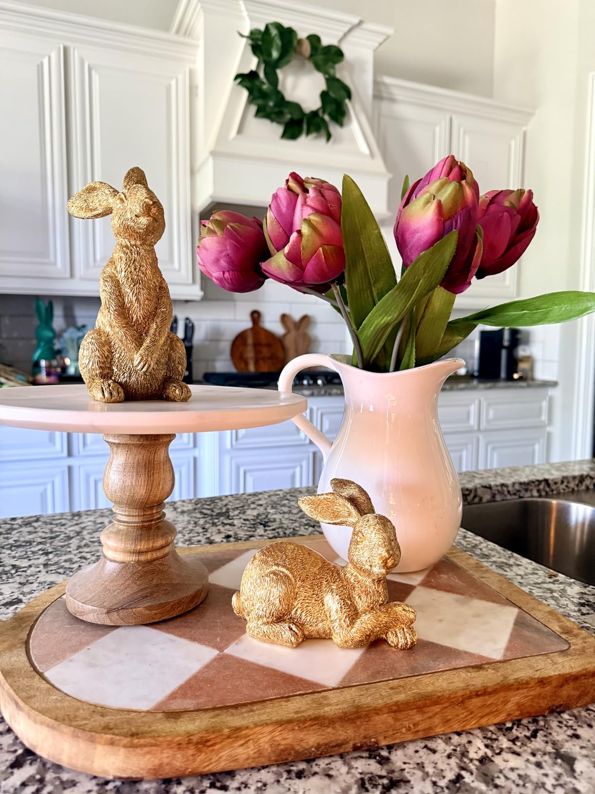 AOMOONOA Resin Gold Bunny Decor Rabbit Figurines, Small Easter Bunny Figurine Set of 3, Easter Rabbit Statues for Spring Tabletop Decor customer photo 1