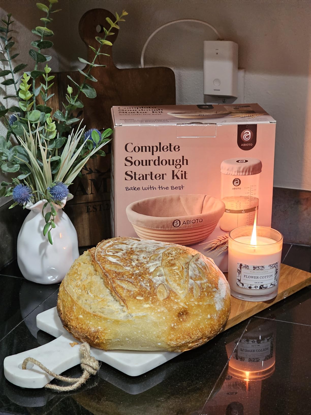 ABIOTO Banneton Baskets with Sourdough Bread Baking Supplies - 17-Piece Kit | Bread Baking Kit for Beginners - Round & Oval Sourdough Proofing Baskets, Liners, Slings, Mat, Lame, Danish Whisk, & Scrapers customer photo 1