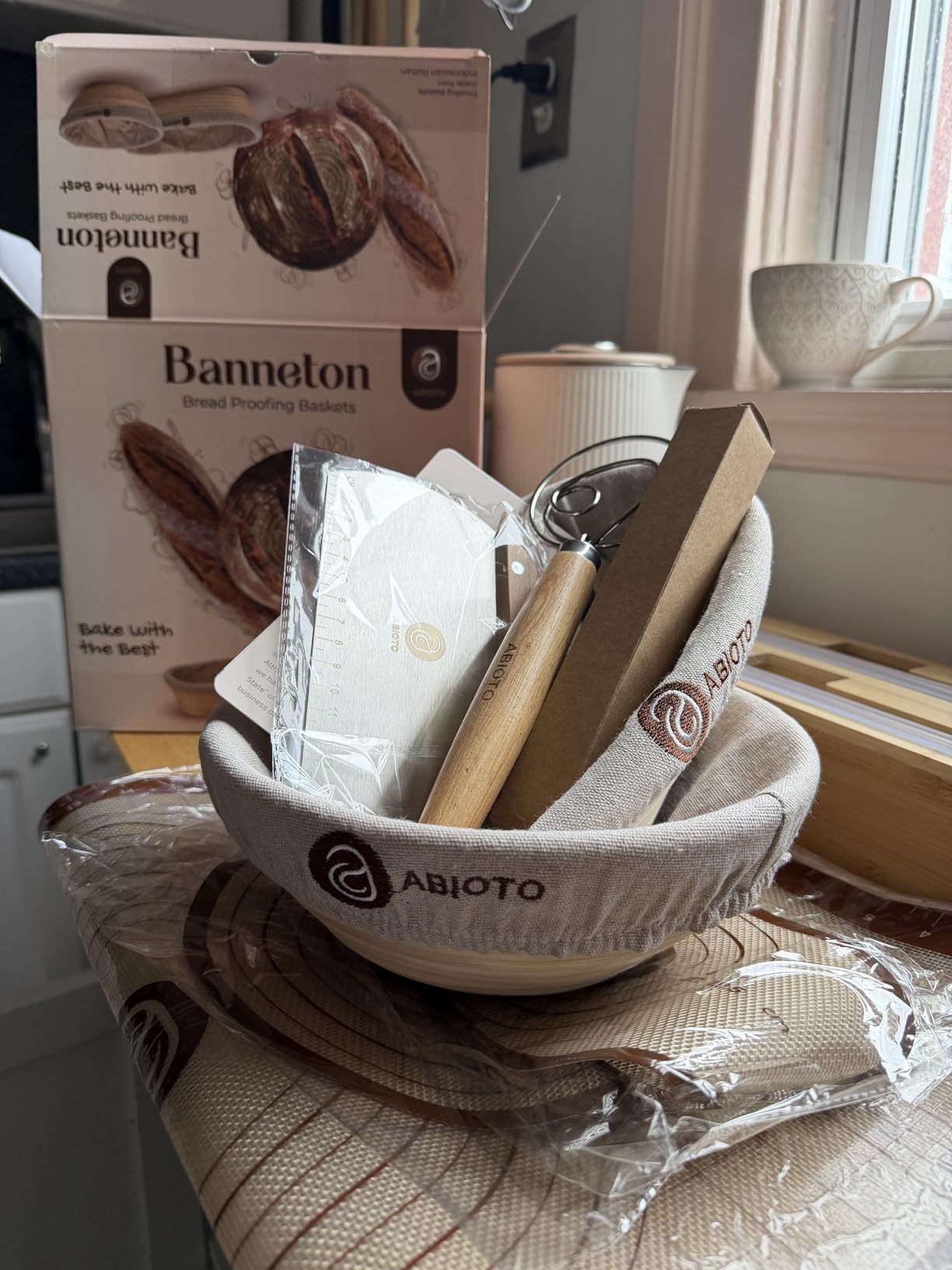 ABIOTO Banneton Baskets with Sourdough Bread Baking Supplies - 17-Piece Kit | Bread Baking Kit for Beginners - Round & Oval Sourdough Proofing Baskets, Liners, Slings, Mat, Lame, Danish Whisk, & Scrapers customer photo 2