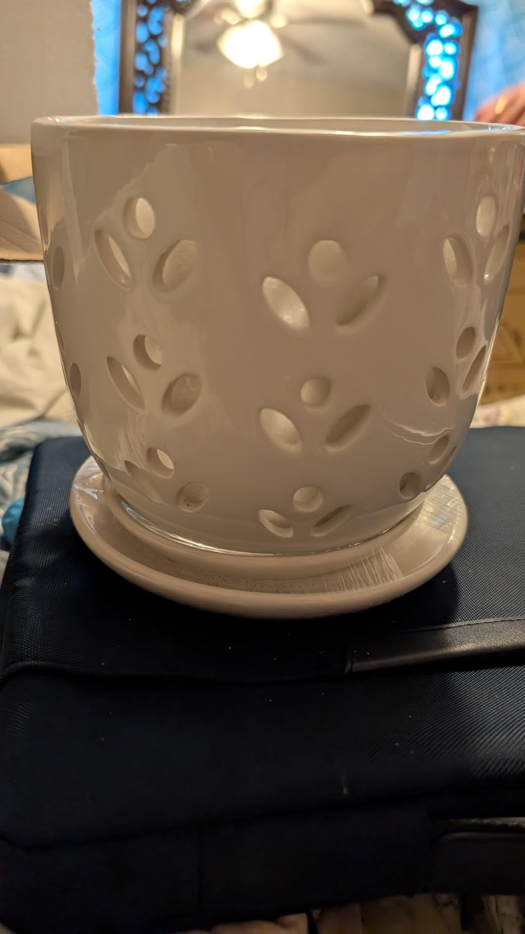 REMIAWY Orchid Pot, 2 Pack Orchid Pots with Drainage Holes and Saucer, 6 Inch and 5 Inch Large Ceramic Planter for Repotting Indoor Plants, Succulent, Decorative, Good Air Circulation, White customer photo 1