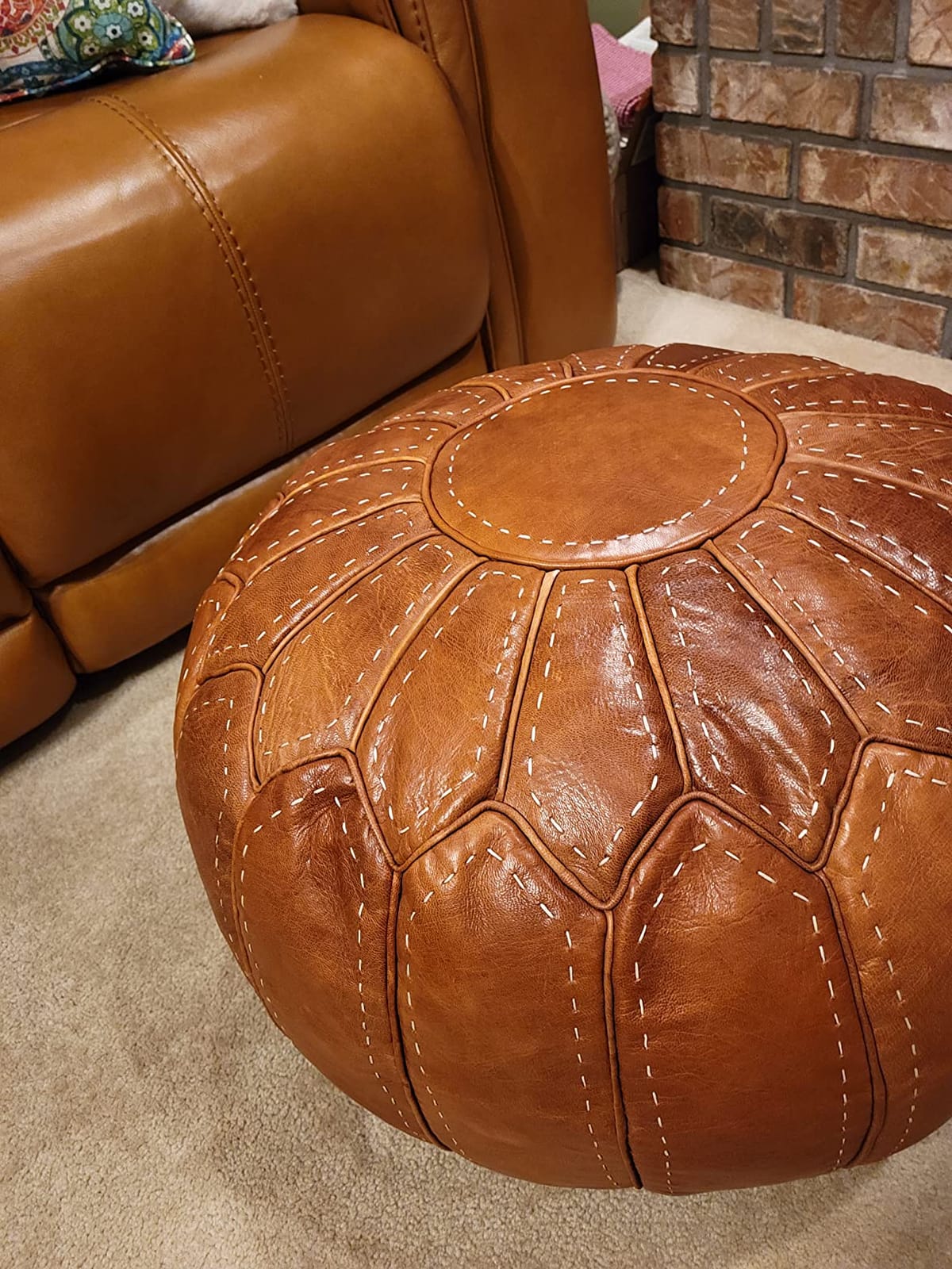 Moroccan Leather Handmade Pouf Ottoman Cover, Unstuffed Foot Stool customer photo 1
