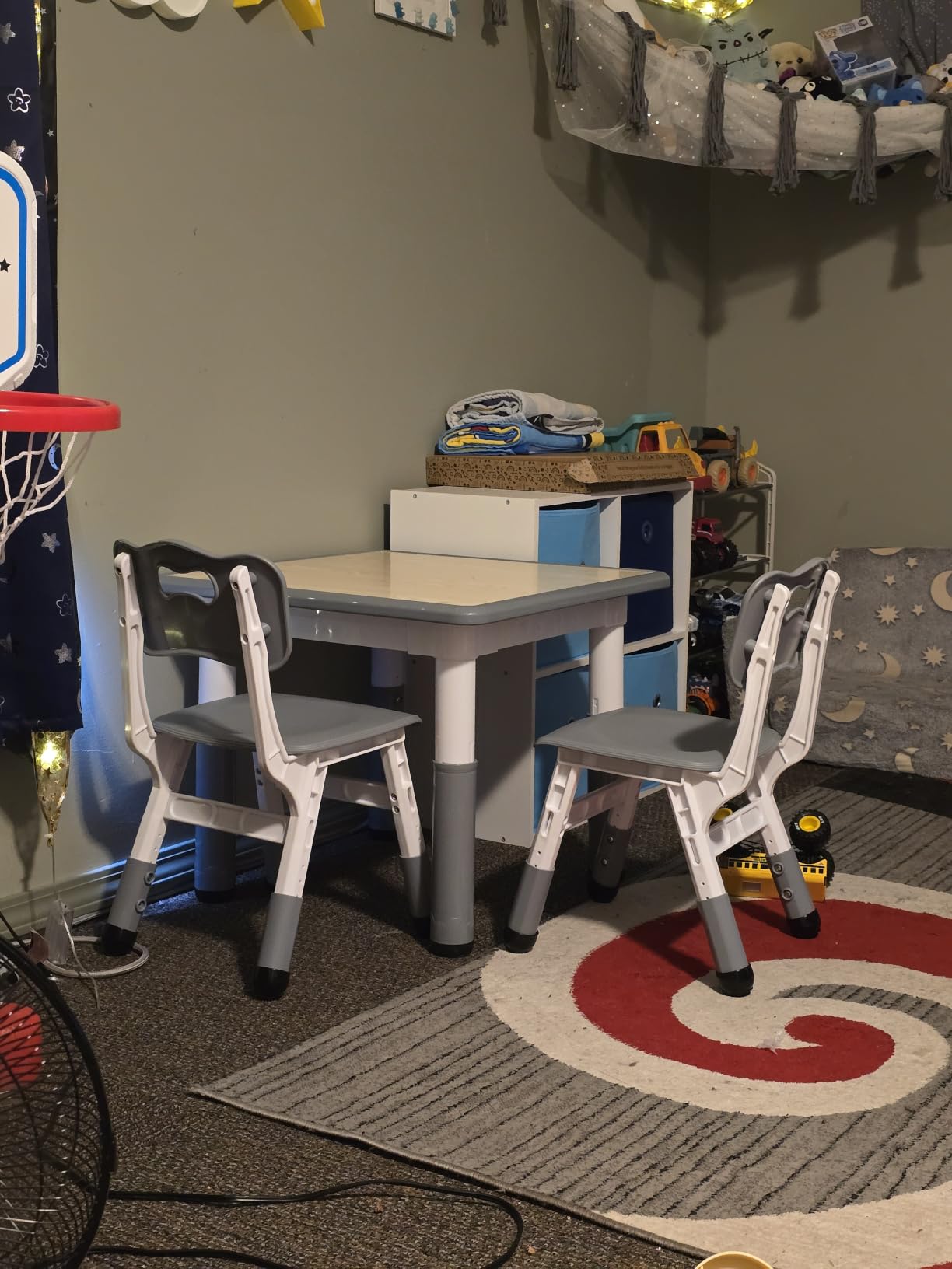 Brelley Height Adjustable Toddler Table and 2 Chairs Set, Grey | Table Supports 280 lbs, Drawing Activity Desk, Classroom/Daycare/Home, Children Multi-Activity Table for Ages 3-8 customer photo 1