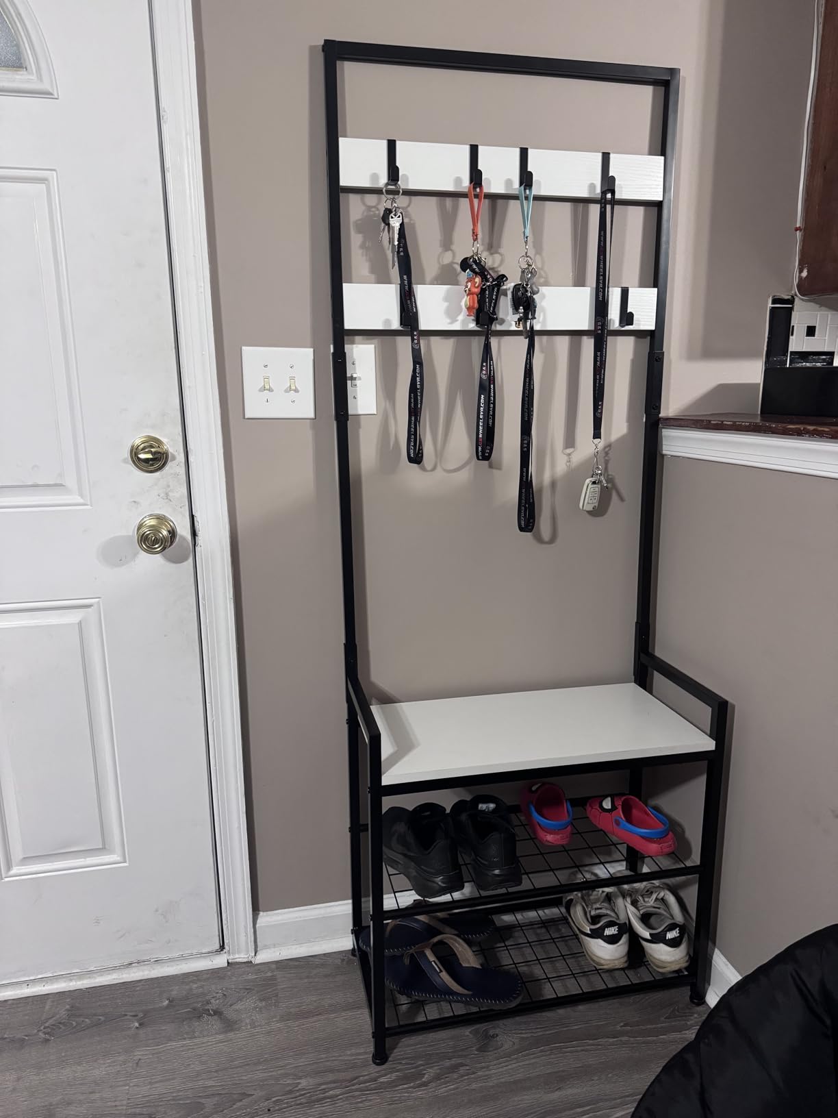 3-in-1 Entryway Coat Rack Hall Tree with Shoe Storage Bench - Brown | 7 Movable Hooks, 330lb Weight Capacity, Anti-Tip Design, Fits Small Spaces customer photo 1