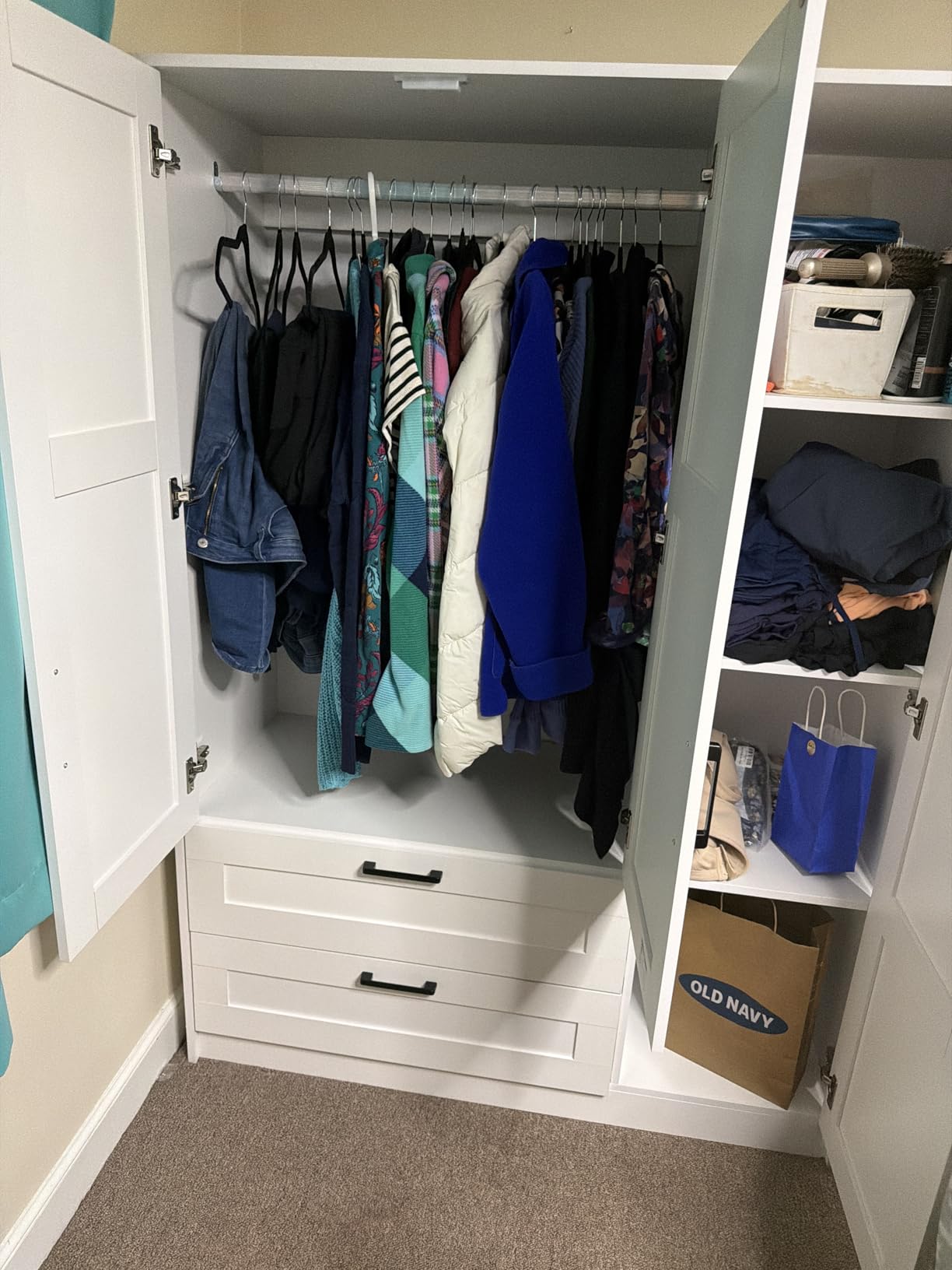 Fenghua Lizhi 3 Doors Wooden Wardrobe Closet Armoire, White Storage Cabinet for Hanging Clothes, Bedroom Large Capacity Freestanding Armoire,Wood Wardrobe Combination with Shelves (2drawer, White) customer photo 1