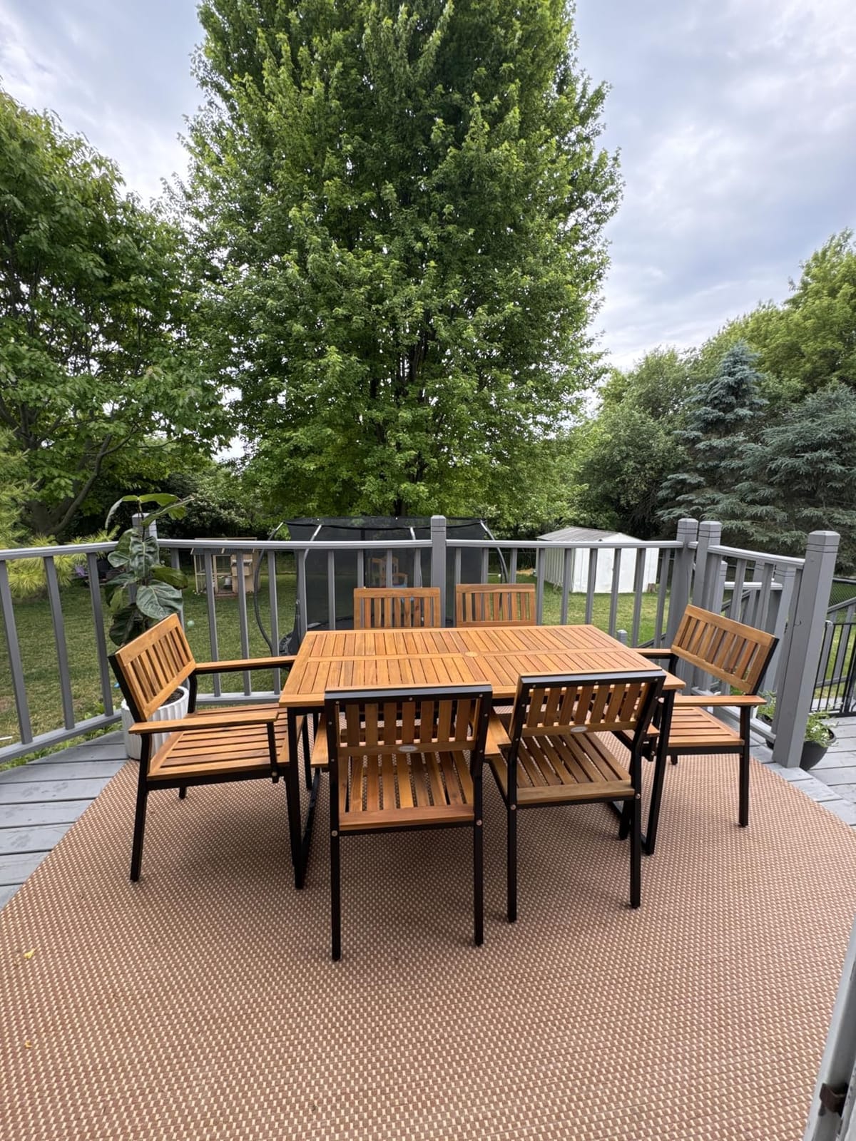 Tangkula 7 Piece Outdoor Dining Set for 6, Acacia Wood Rectangular Dining Table & 6 Armchairs w/Metal Frame, Umbrella Hole customer photo 1