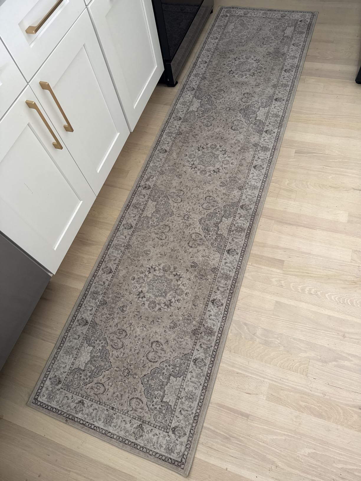 Washable Hallway 3x18 Runner Rug: Vintage Ultra Soft Non Slip Runner for Kitchen Entrance Indoor Farmhouse Long Carpet for Living Room Bathroom Low Pile Floor Mat for Bedroom Dining Room (3X18, Beige) customer photo 2