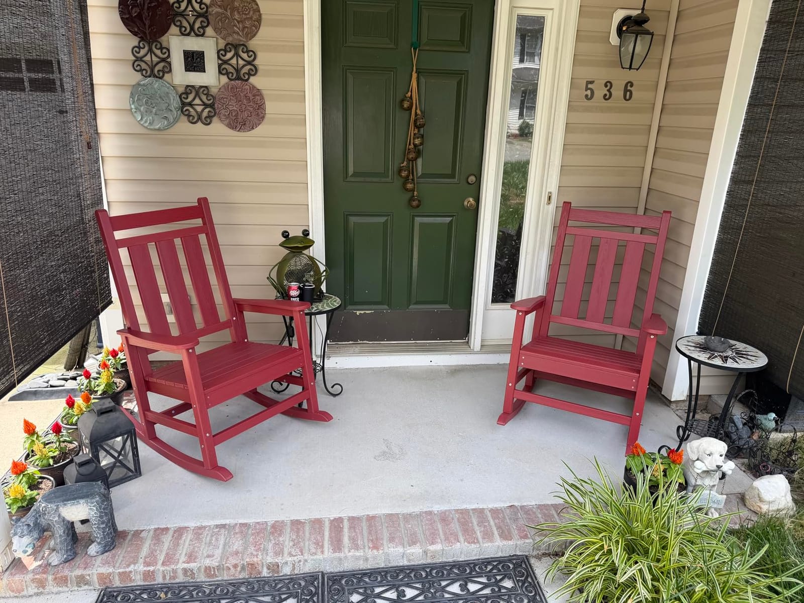 KINGYES Oversized Outdoor Rocking Chair Set of 2, HDPE Patio Rockers, Brown | All-Weather Patio Rocking Chairs for Porch | High Back & Wide Seat for Garden, Lawn customer photo 2