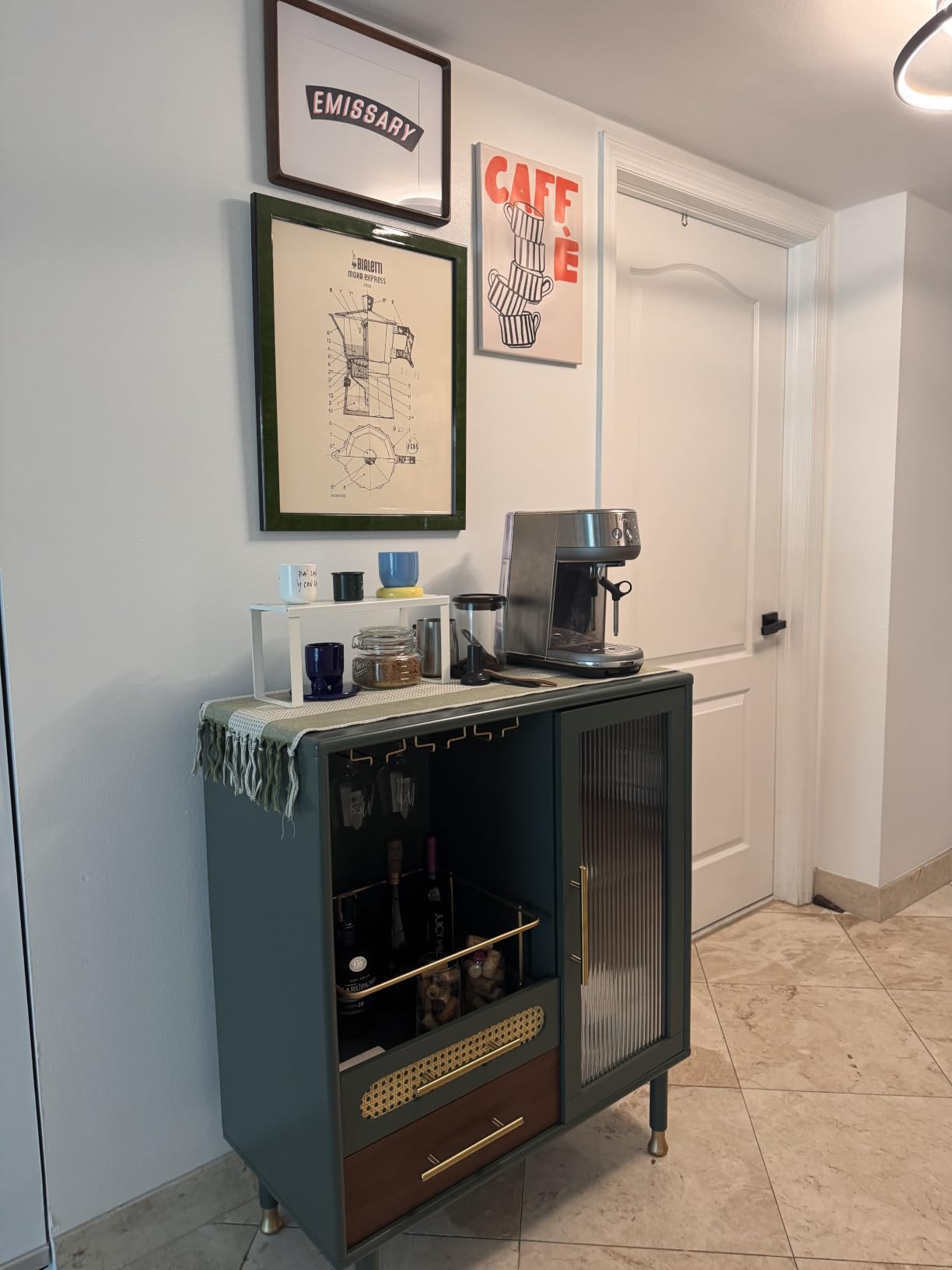 ARTPOWER Modern Coffee Bar Cabinet with Pull-Out Wine Storage, Green | Bar Cart with Wine Glass Rack and Drawers, Liquor Cabinet for Kitchen, Dining Room, Living Room customer photo 1