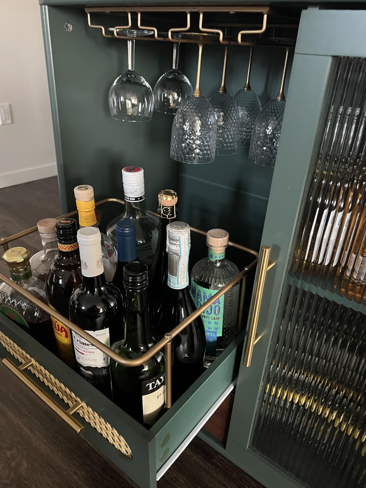 ARTPOWER Modern Coffee Bar Cabinet with Pull-Out Wine Storage, Green | Bar Cart with Wine Glass Rack and Drawers, Liquor Cabinet for Kitchen, Dining Room, Living Room customer photo 2
