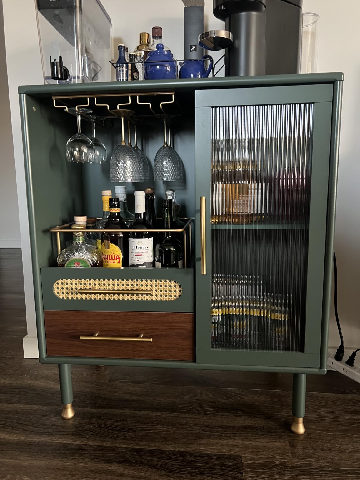 ARTPOWER Modern Coffee Bar Cabinet with Pull-Out Wine Storage, Black | Bar Cart with Wine Glass Rack and Drawers, Liquor Cabinet for Kitchen, Dining Room, Living Room customer photo 1