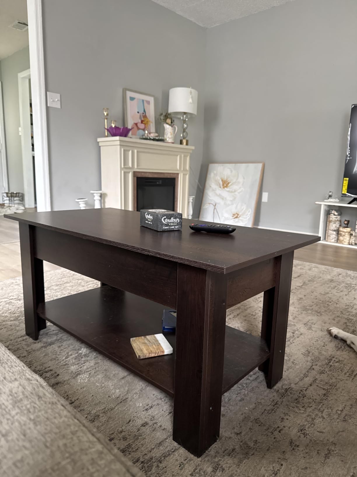 WLIVE Lift Top Coffee Table for Living Room/Dining/Office, Retro Black | Modern Farmhouse Wooden Coffee Table; 38.6