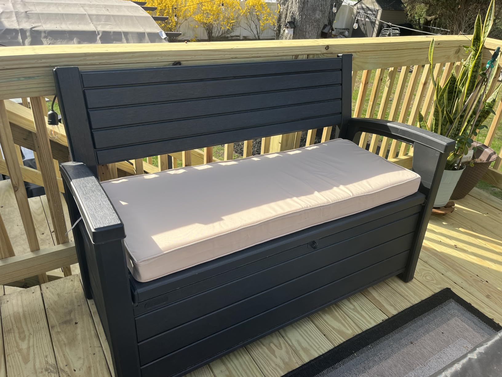 Summsun Outdoor Bench Cushion Pad, 48 x 18 x 3 Inch, Black | High-Resilience Foam, Water Resistant, Removable Cover, Hidden Zipper, Tie Strap, Fit for Patio, Garden, Swing, Porch, Settee customer photo 1