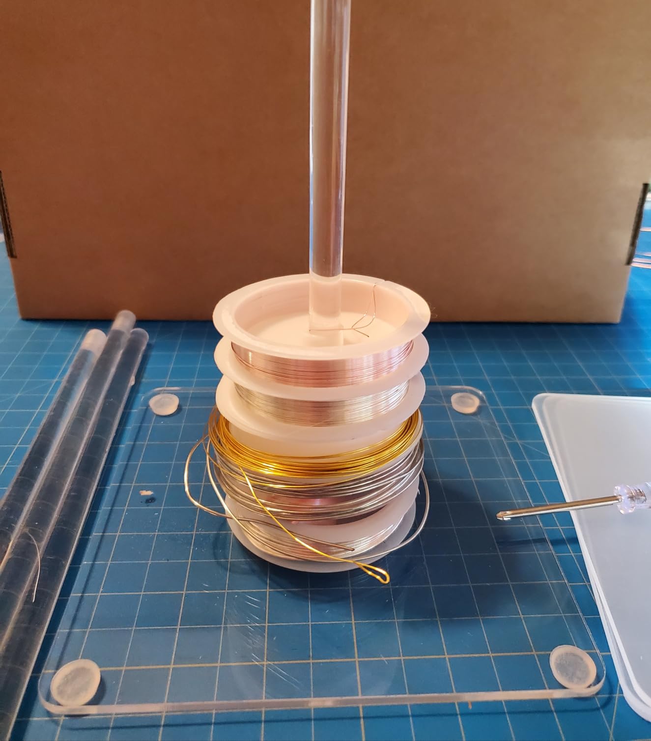 Ribbon Storage Rack Holder, 4 Clear Acrylic Pack Ribbon Tape for Sewing Craft Mesh Thread Tape Wreath Crochet Roll for Big Roll Ribbon (to 100yard) Florist Arts Wrapping Gift 9.84inch Height customer photo 1