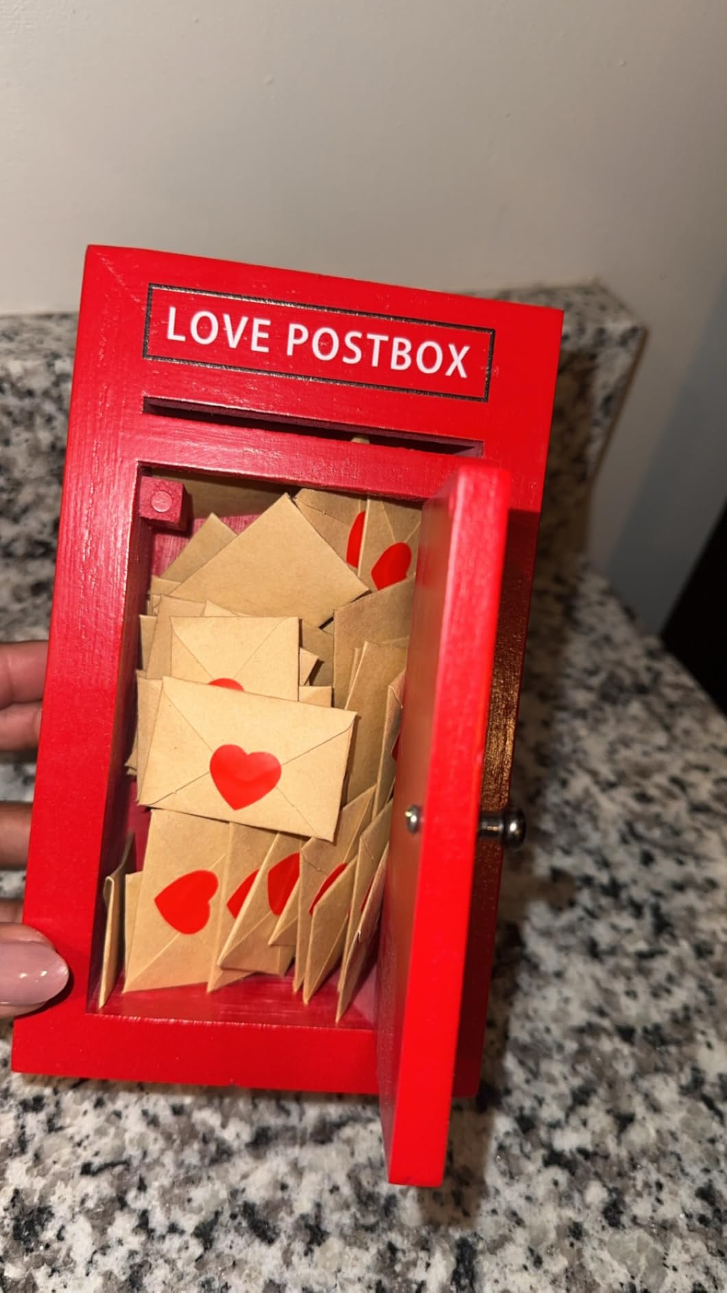 Romantic Wooden Love Postbox Set, 50 Mini Love Notes and Envelopes | Red Wooden Mailbox, Interactive Opening Door, Cute Christmas Anniversary Valentines Day Gifts for Him Husband Boyfriend customer photo 2