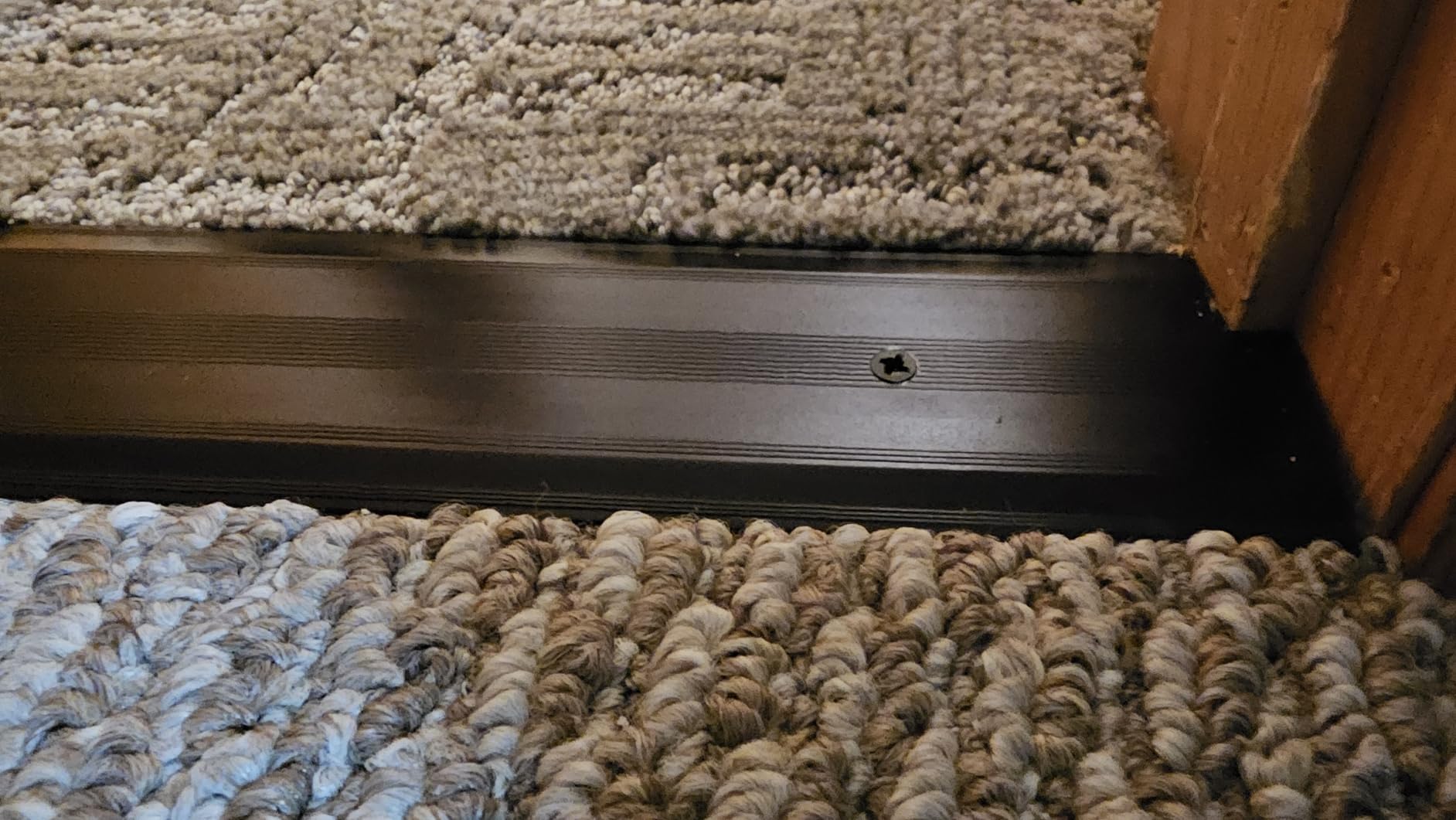 Aluminum Metal Door Threshold, Floor Transition Strip, 36'' L x 2.4'' W x 0.1'' H, Flat-Profile Threshold, Flooring Gaps Carpet Vinyl Wood, Stylish Doorway Transition Draft Protection (Black) customer photo 1