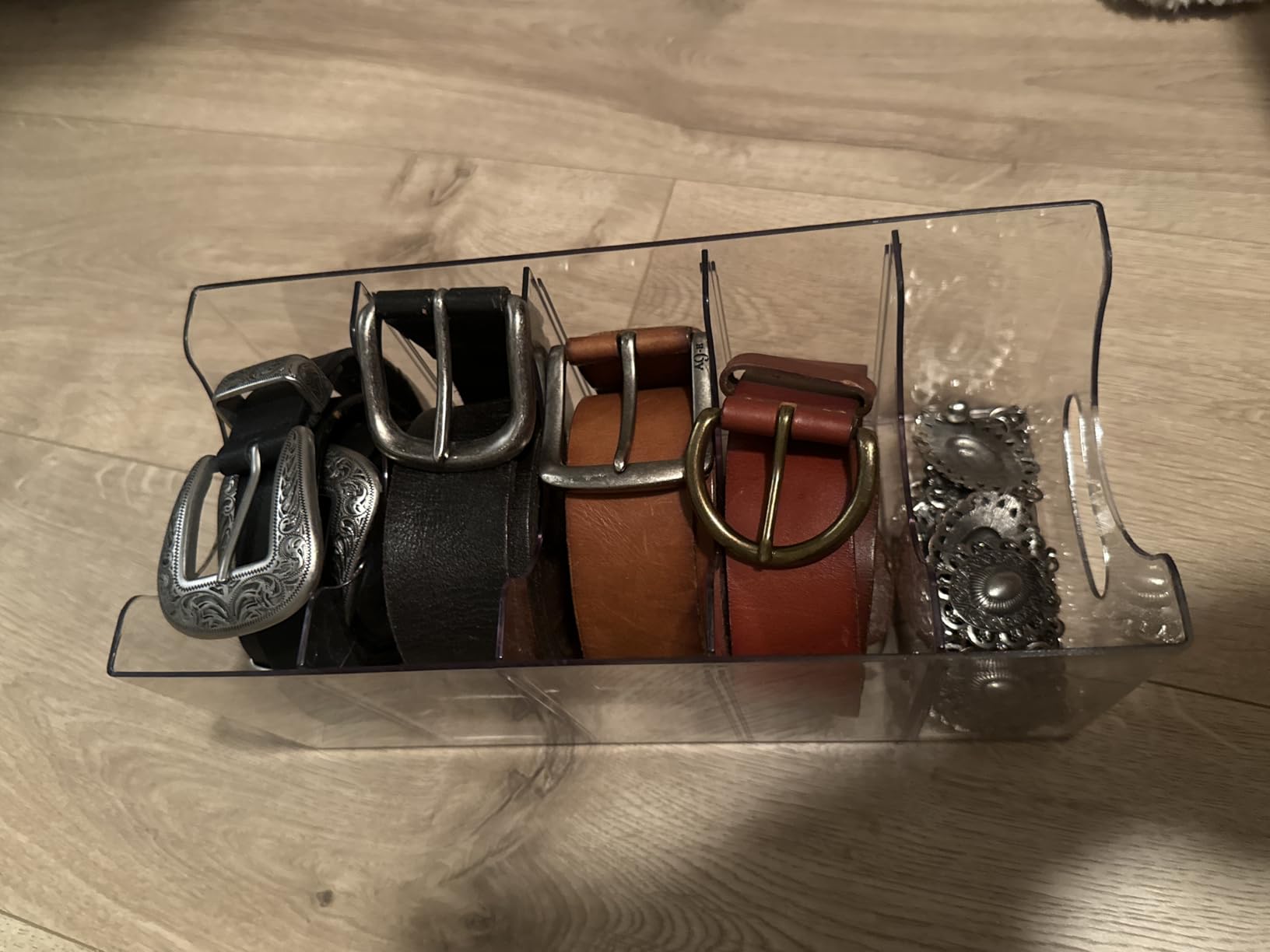 Belt Organizer - 2 Pack Clear Stackable Belt holder For Closet Drawer Storage - 5 Compartments with Removable Dividers, Multi-Purpose Display Bins With Inserts For Ties, Socks, Underwear customer photo 2