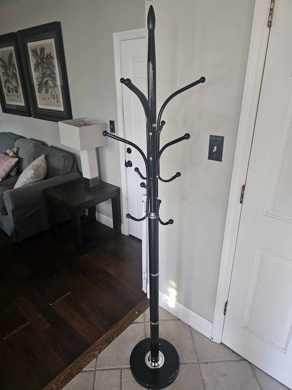 HzTinT Heavy Duty Coat Rack with Marble Base, 12 Hooks, Adjustable Heights | Freestanding Coat Tree, Metal Coat Stand, For Coats, Bags & Hats in Entryway, Black customer photo 1