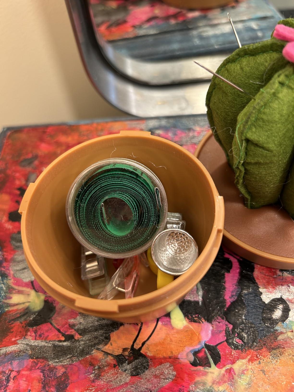 Monipair Cactus-Shaped Pin Cushion with Sewing Notions | Includes sewing notions and equipped with a magnetic pin holder; cute desk decor and gift for quilters, sewers and crafters customer photo 2