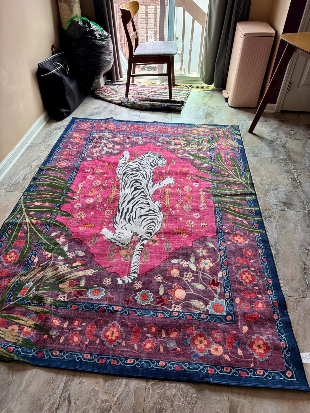 5x7 FT Leopard Rug for Living Room Hot Pink Leopard Vintage Animal Rug Aesthetic Pink Rugs for Girls Room Nursery Bedroom Home Office Dorm Thin Bright Magenta Carpet (Hot Pink, 5X7 FT) customer photo 1