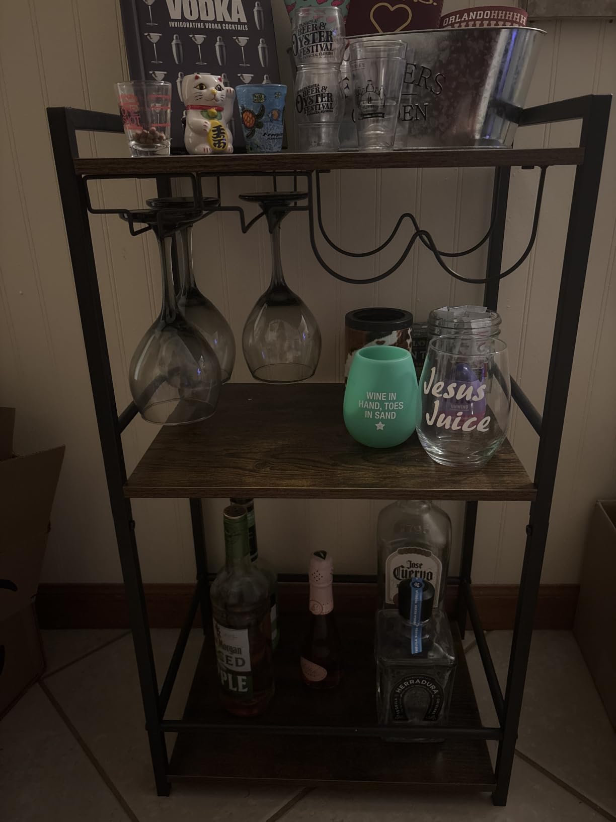 TUTOTAK Bar Cart with Wheels, Mini Drink Cart with Wine Rack & Glass Holder | 3-Tier 17 Inch Wide Home Bar Serving Carts, Small Mobile Kitchen Shelf with 6 Hooks, Black V1BC01BK035 customer photo 1