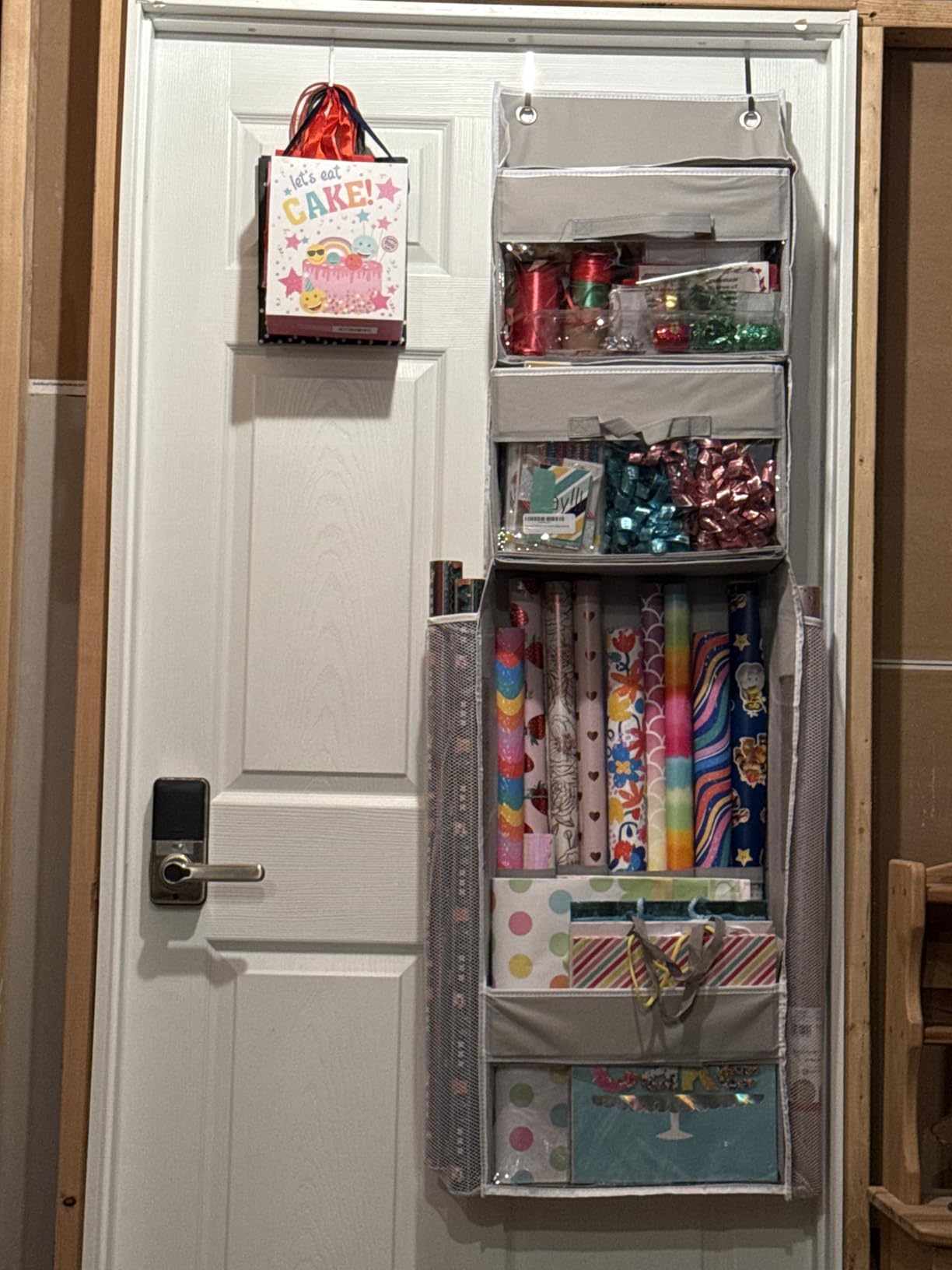 Over Door Wrapping Paper Organizer Storage with 3 Removable Drawers & Side Pockets - Dual Use Design with Elastic Straps, Christmas Gift Wrap Storage customer photo 1