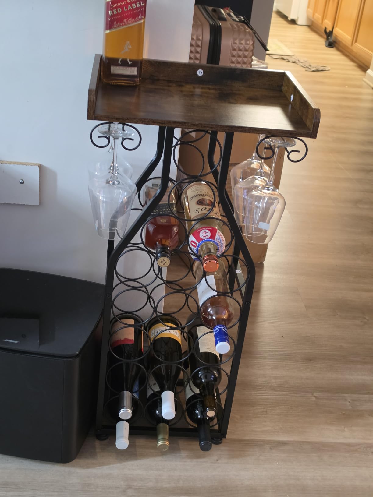X-cosrack Wine Rack Freestanding Floor, Wine Storage Rack Mini Bar Table with Tabletop, Glass Holder Wine Bottle Display Stand Liquor Cabinet for Home Bar Kitchen Living Room customer photo 2