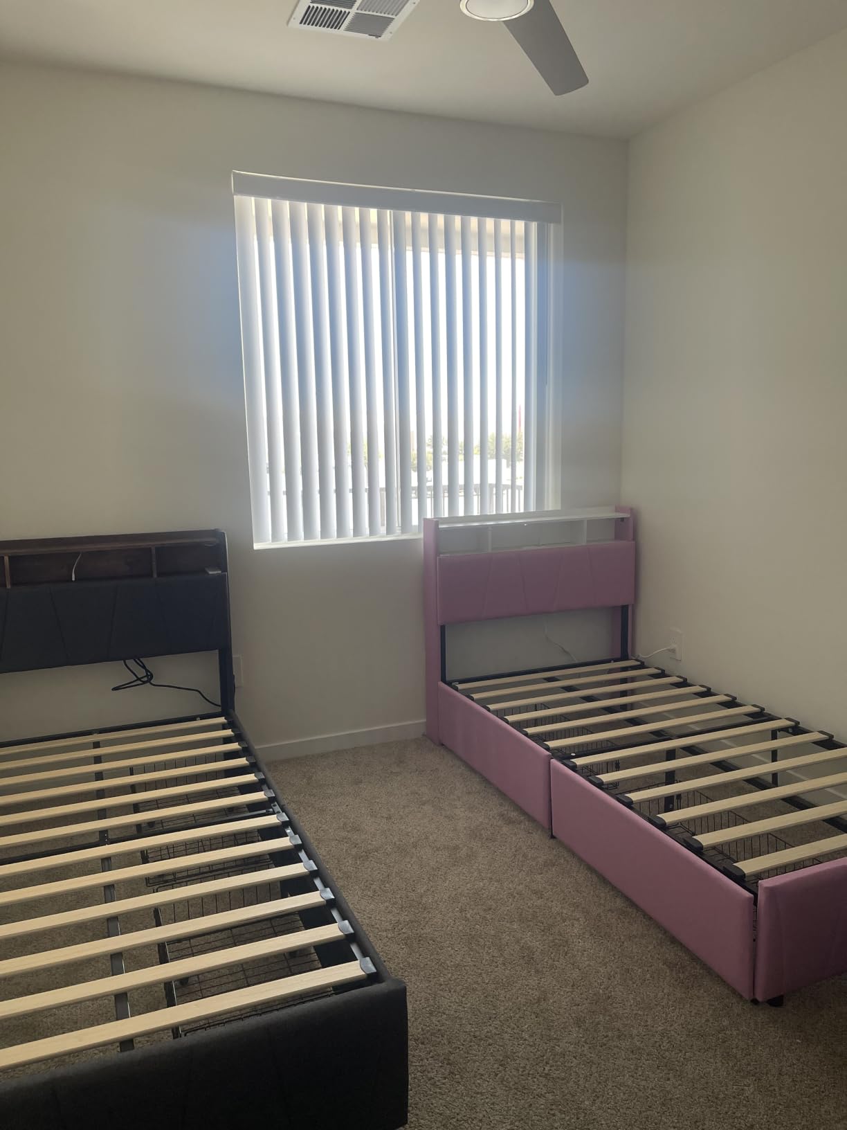 LIKIMIO Twin Bed Frame with 2 Drawers, Charging Station & LED Lights, Grey | Upholstered Platform Twin Bed with Storage Headboard, Strong Wooden Slats, No Box Spring Needed, Easy Assembly customer photo 1