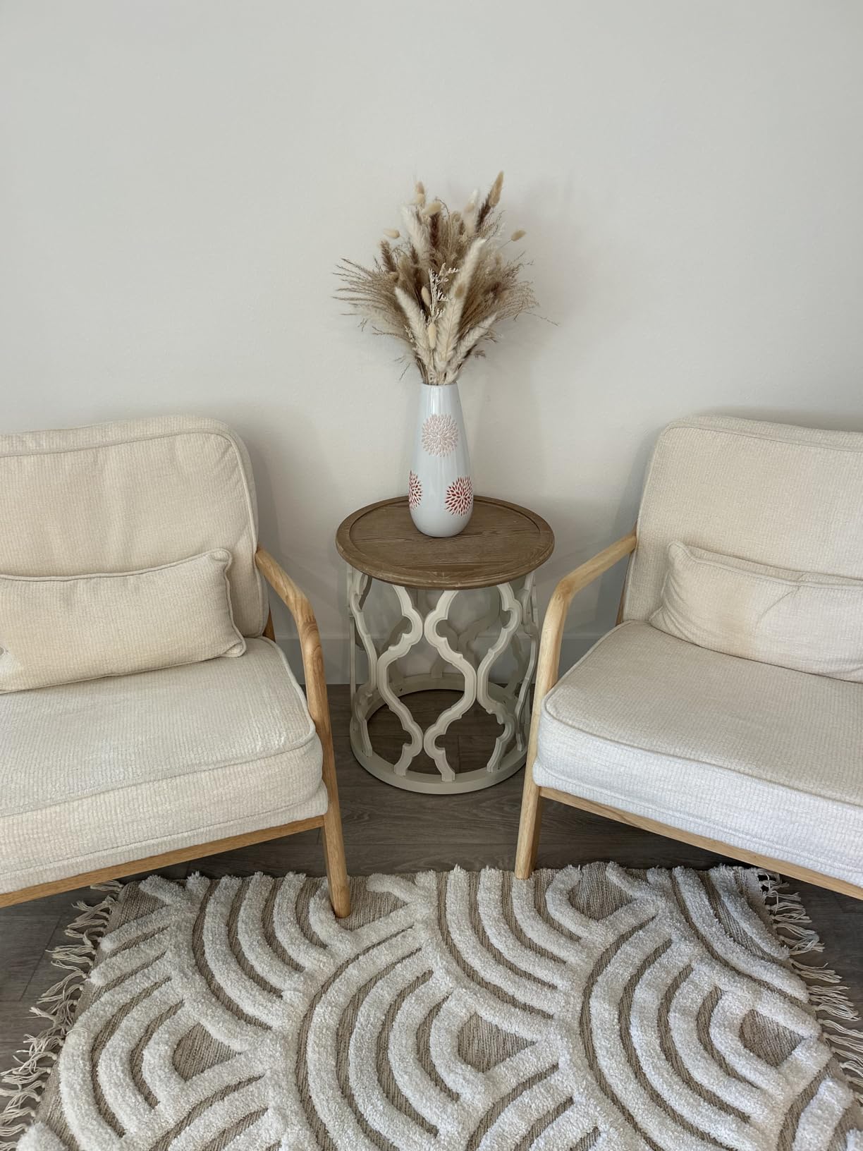 karlott Farmhouse End Table, French Country Tray Round Side Table, Beige | Curved Motif Frame Base With Distressed Tray Top, Boho Accent Table Ideal, End Tables for Living Room, Small Space, Bedroom customer photo 2