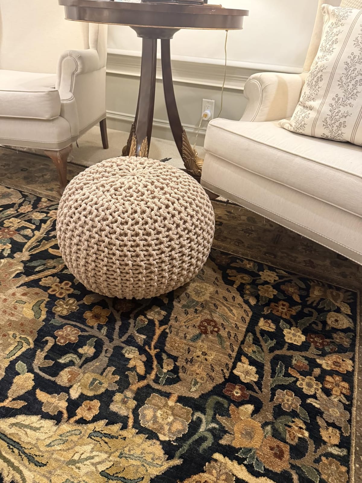 Pouf Ottoman Foot Rest Stuffed - 100% Cotton Knit Shell, EPS Bead Filled customer photo 2