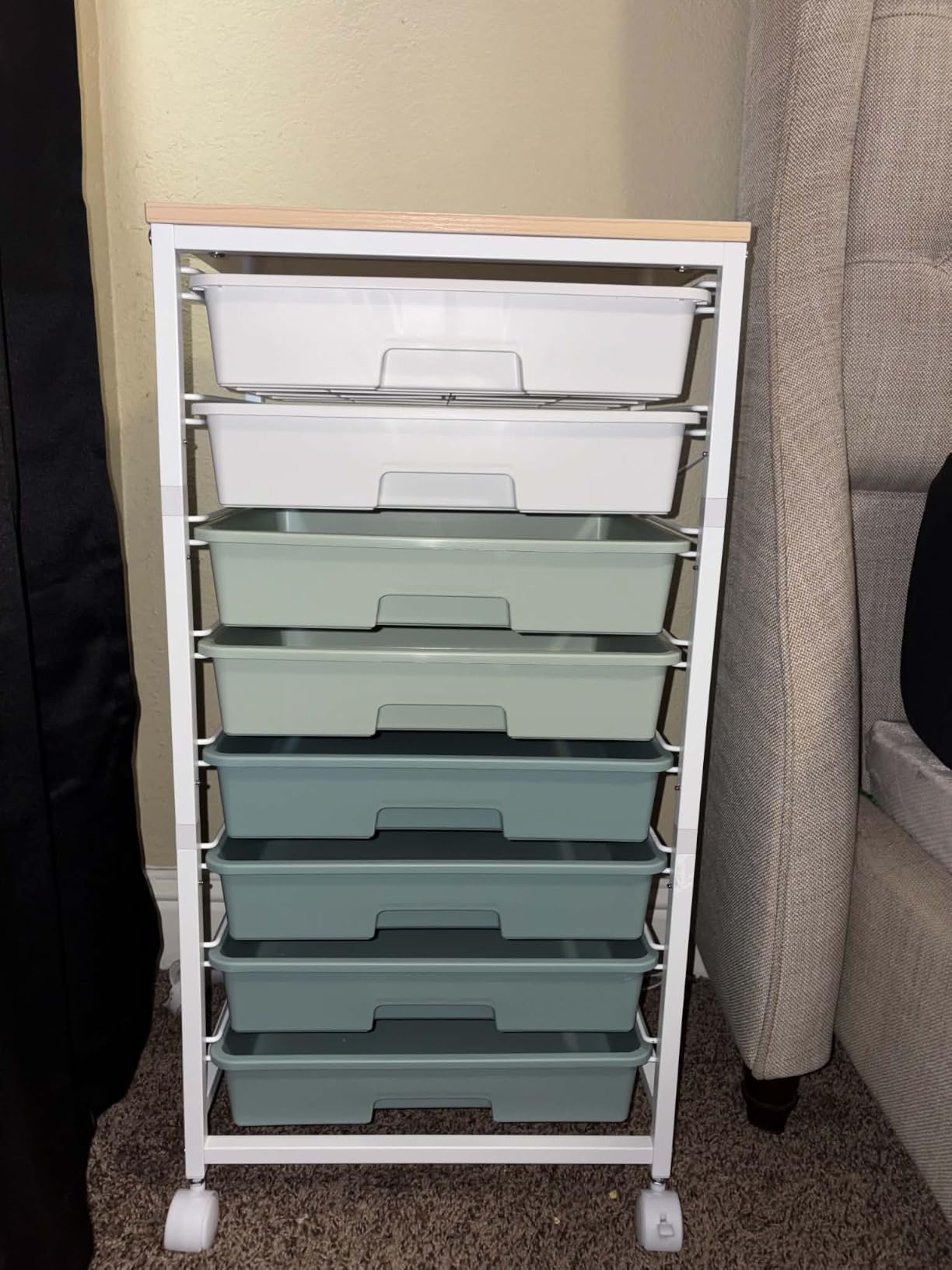 Rolling Storage Utility Cart Organizers with 8 Drawers and Wooden Tabletop for Living Room,Office,Classroom,Craft Room,Bedroom,Dorm,Green customer photo 1