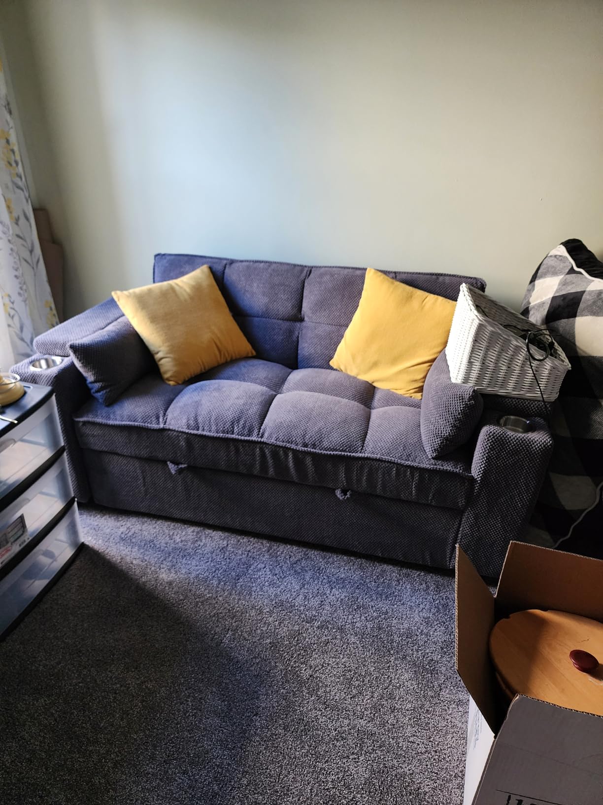 hansones 65'' 3-in-1 Folding Convertible Sofa Bed, Pullout Sofa, Modern Chenille Fabric, 360° Swivel Side Table, Easy Assembly, Perfect for Living Room, Grey customer photo 2