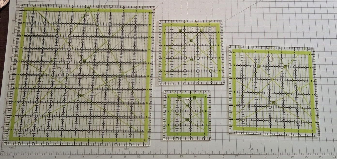 Quilting Rulers,Sewing Ruler,4 Piece Acrylic Square Quilting Templates,Clear Precision Ruler for Quilting Sewing,Tools Supplies Accessories Green(3.5