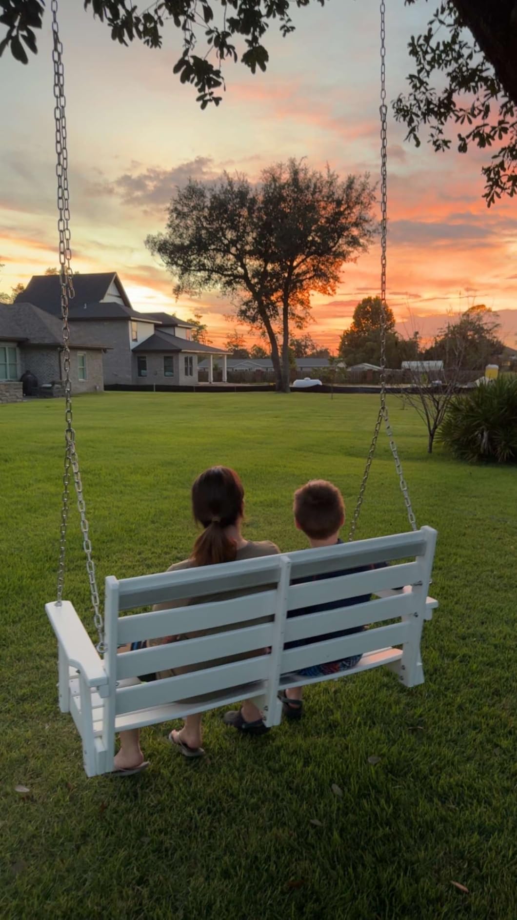 GREENVINES Outdoor Porch Swing, 2-Person HDPE Patio Bench Swings, Blue customer photo 2