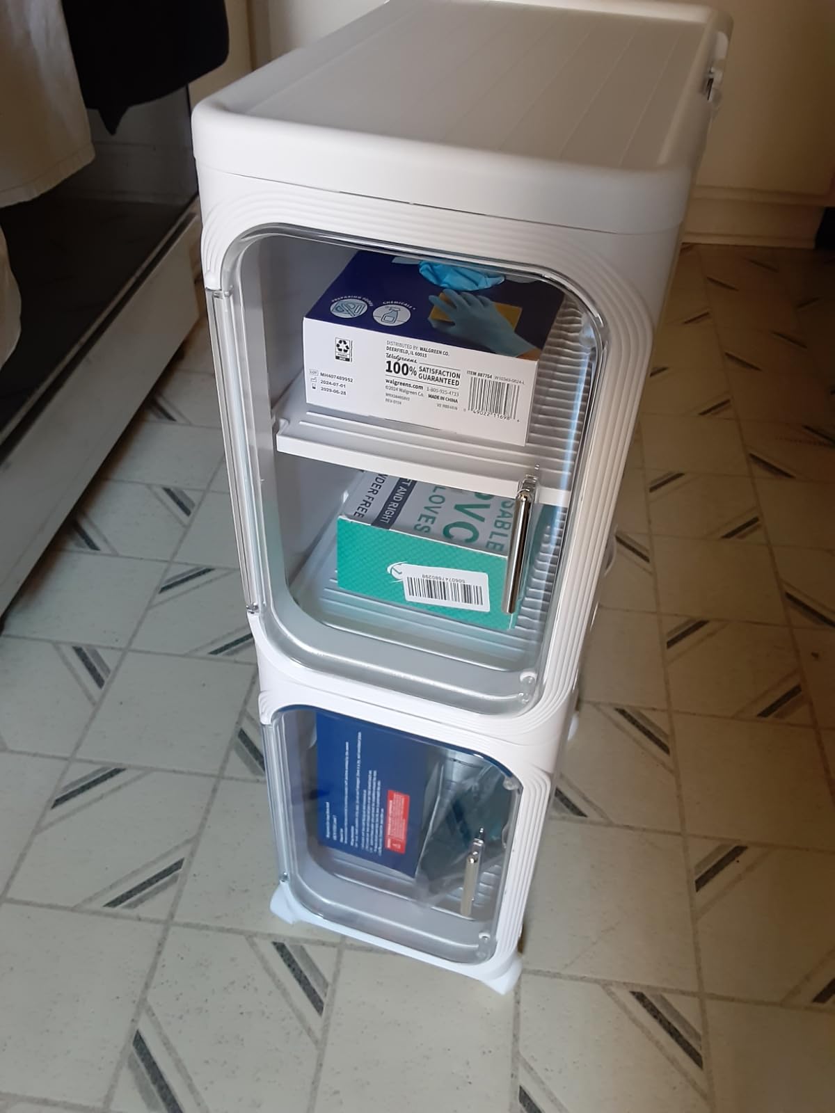 Narrow Slim Bathroom Storage Cabinet with Wheels, 4-Tier White, Tool Free Assembly, Adjustable Shelves, Magnetic Clear Door, Fits Narrow Spaces customer photo 1