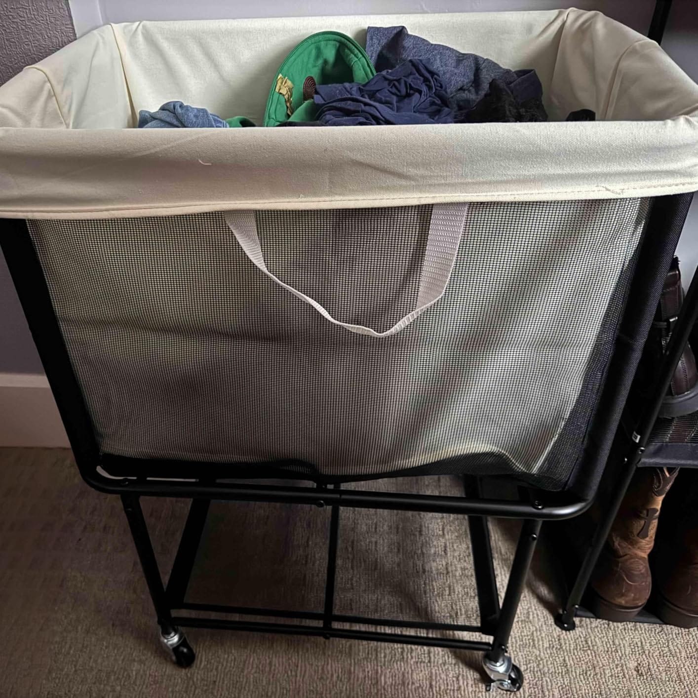 STO STO Rolling Laundry Hamper with Lockable Wheels, 29-Gallon (110L) Laundry Cart with Removable Canvas Bag, 2-Tier Clothes Basket Hamper with Shelf for Closet, Bedroom, Bathroom, Laundry Room, Beige customer photo 2