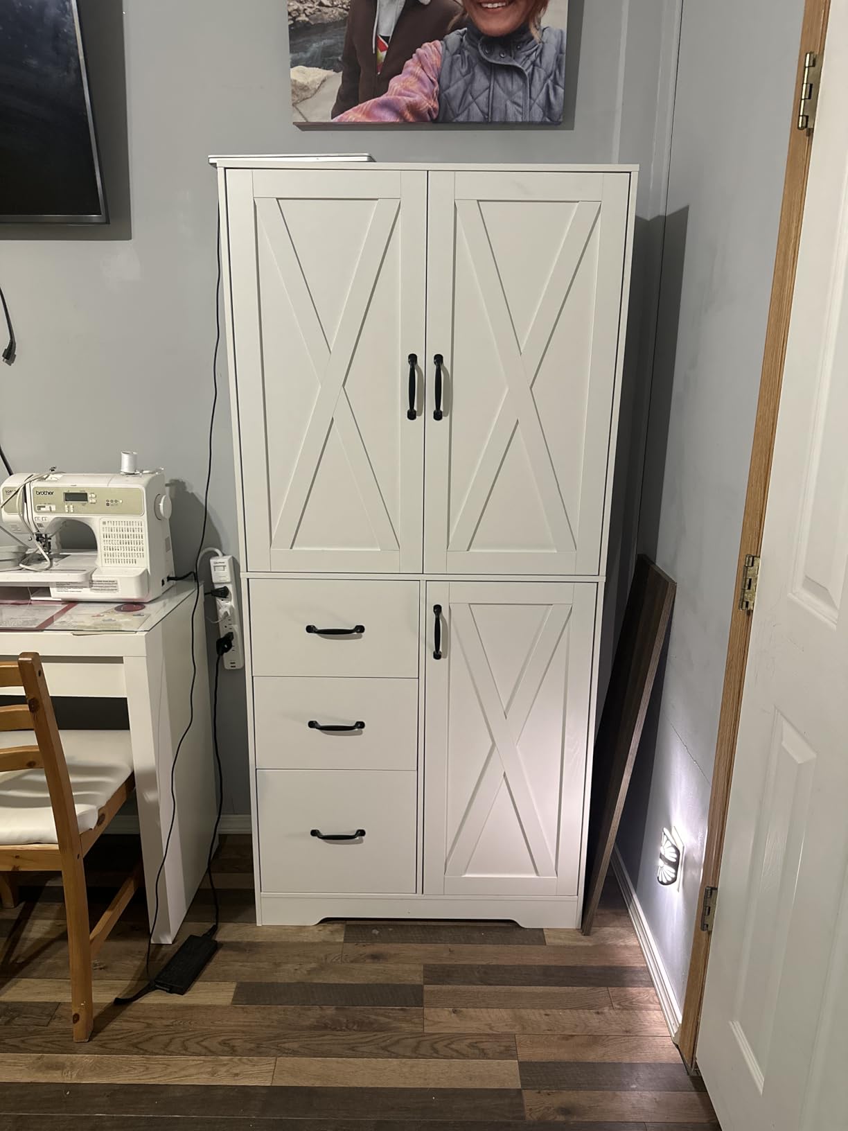 IRONCK Pantry Cabinet, Kitchen Storage Cabinet with 3 Door & Drawer, White | Adjustable Shelf. 67.5inch Tall. 5 Tier Freestanding. 150 lbs Per Shelf. Modern Style. FSC-certified Wood. Anti-tip. customer photo 1
