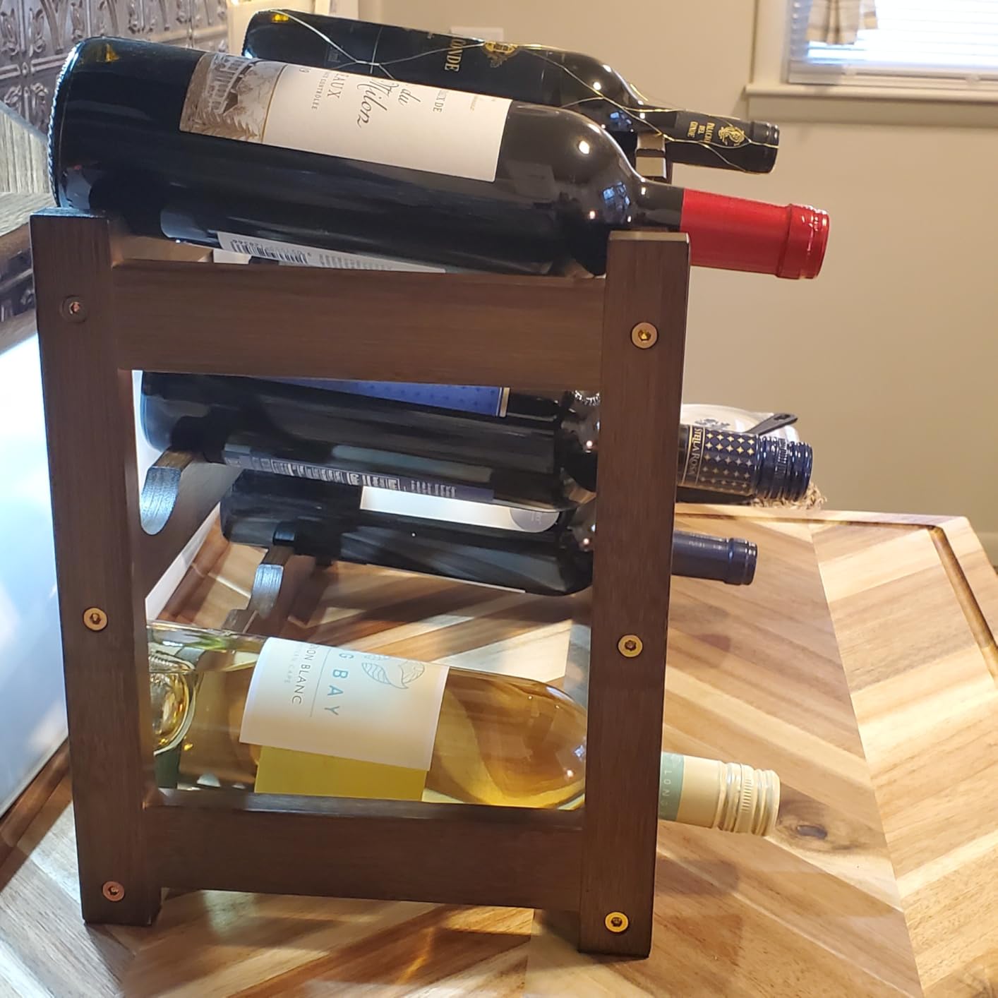 Bamboo Wine Rack, 3-Tier 12 Bottles Wine Storage Cabinet Shelf | Easy Assembly, Sturdy Wine Bottle Holder, Freestanding Bamboo Wine Racks Countertop for Kitchen Pantry Dining Room Bar, Walnut customer photo 1