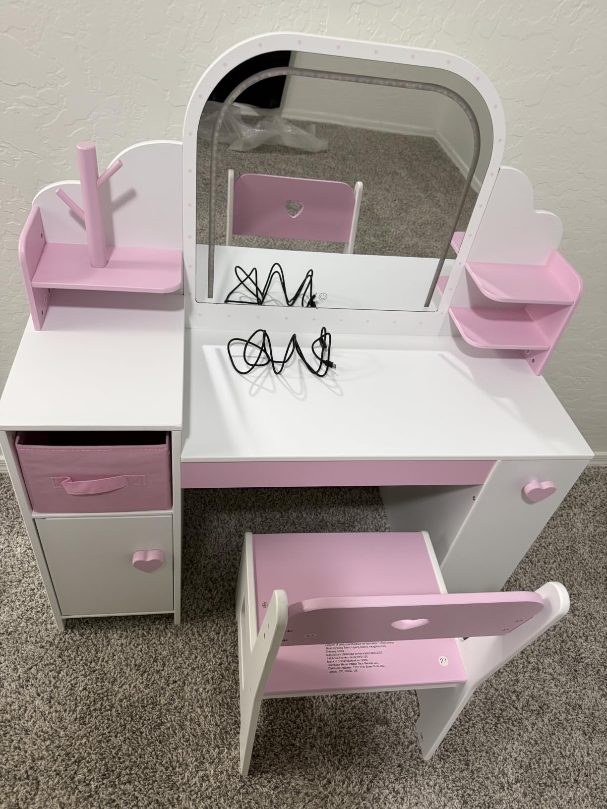 Frogprin Kids Vanity with Lights and Chair, Princess Makeup Vanity Desk with Mirror Bookshelf Storage Cabinet, 3 in 1 Toddler Vanity Table Makeup Dressing Table, Pretend Play Vanity Set for Little Girl customer photo 1