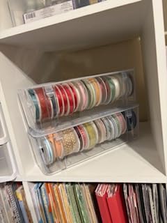 Saypacck Ribbon Organizer Storage Clear Plastic Ribbon Holder for DIY, 2Pcs | Snap Tight Lid, Ribbon Rolls Under 10 cm, Room Organization, Craft Gift Wrapping, Flower Shop Art, Tape Sewing Spool Storage customer photo 2