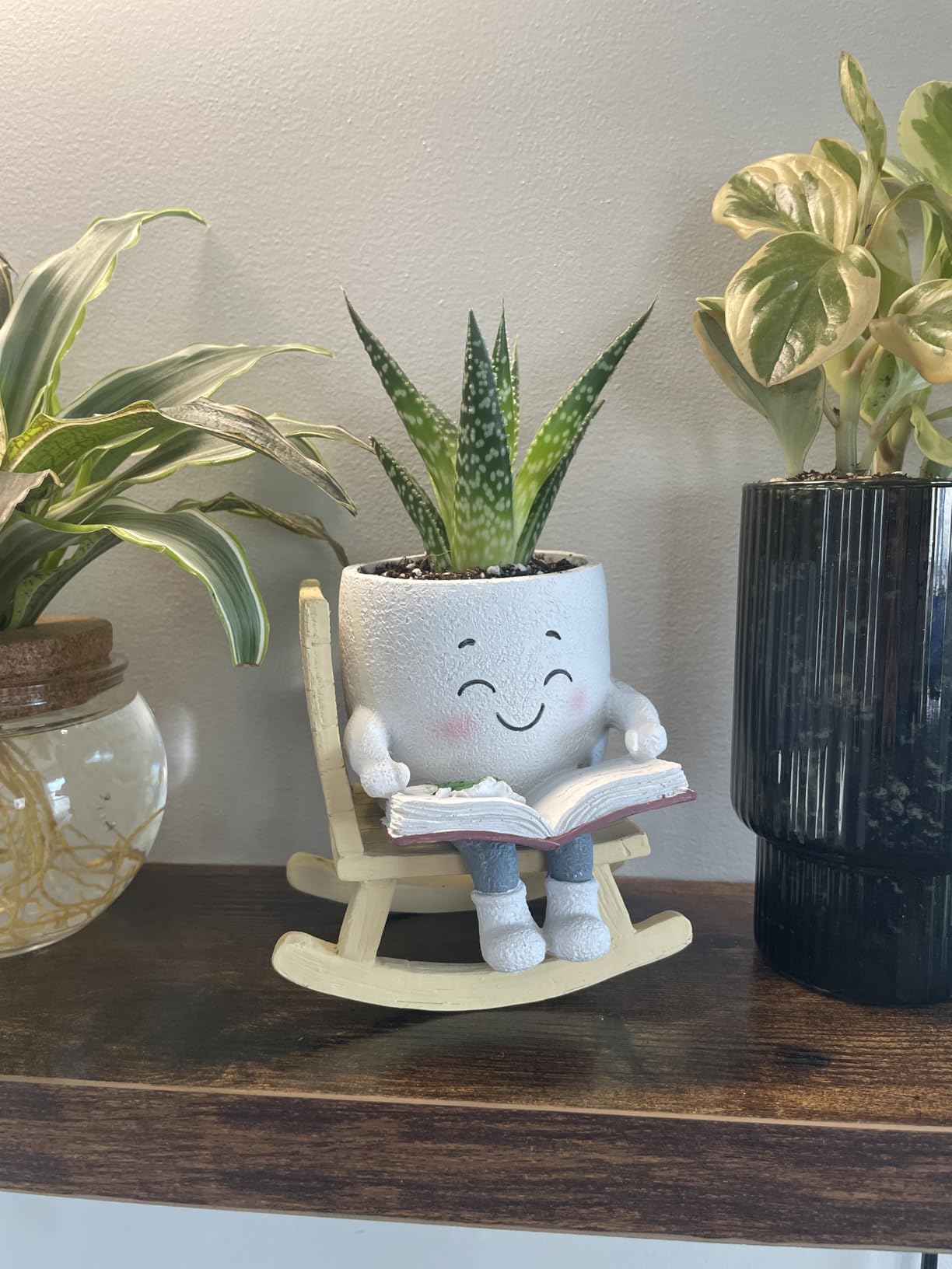 Rocking Chair Smiley Face Planter, Cute Plant Pots for Indoor Outdoor Plants, Succulent Pots with Drainage Hole, Unique Funny Flower Pot for Succulents, Plant Gifts for Mother's Day, Birthday, Christmas customer photo 1