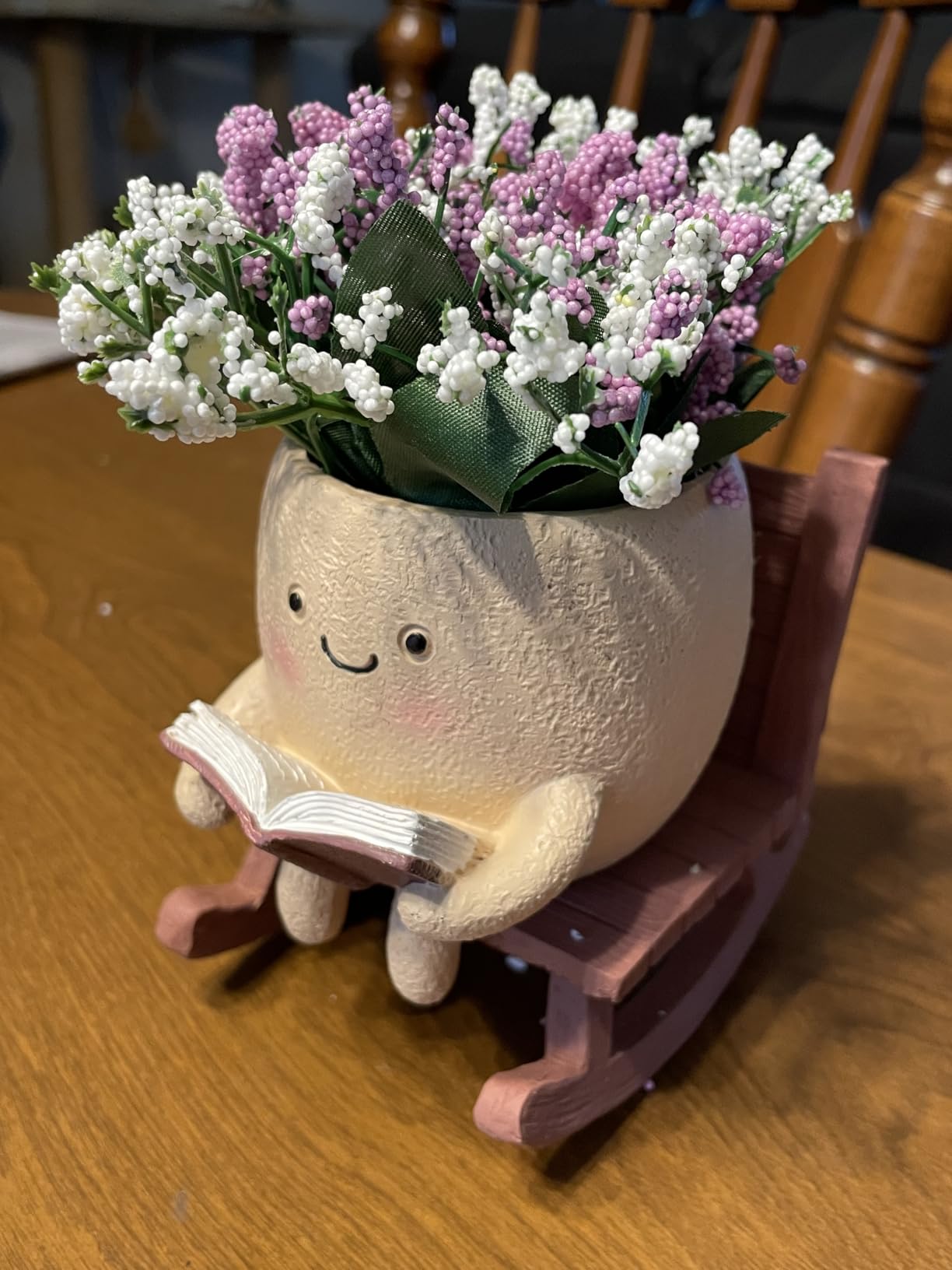 Rocking Chair Smiley Face Planter, Cute Plant Pots for Indoor Outdoor Plants, Succulent Pots with Drainage Hole, Unique Funny Flower Pot for Succulents, Plant Gifts for Mother's Day, Birthday, Christmas customer photo 2